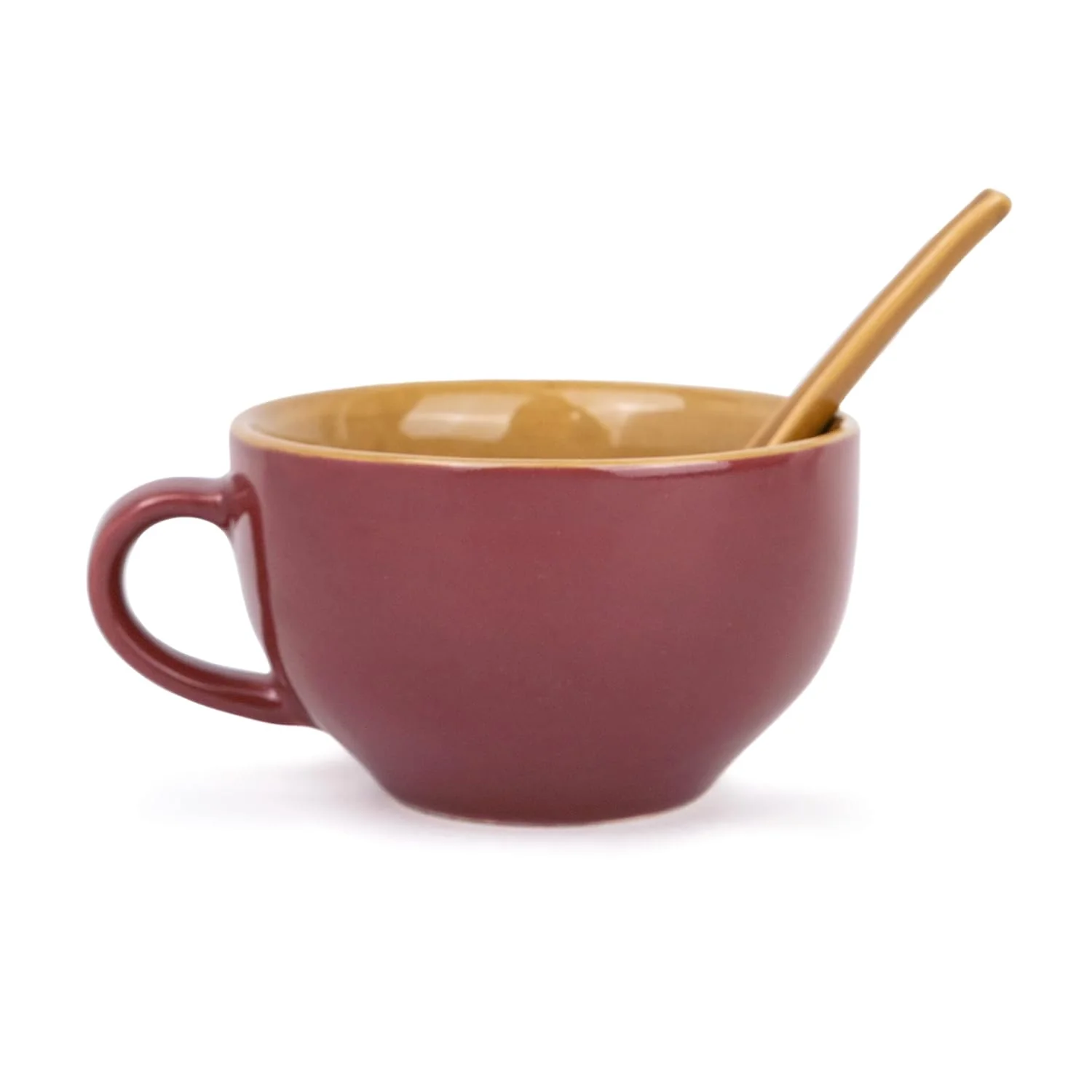 Ceramic Soup Bowl Set With Spoon Set Of 2 - Burgundy Brown, 350ml Each | Soup Mug - Soup Cup | 2 Soup Bowls + 2 Soup Spoons | Glossy Finish Ceramic Soup Bowls - Microwave Safe Soup Cup Set - Image 6