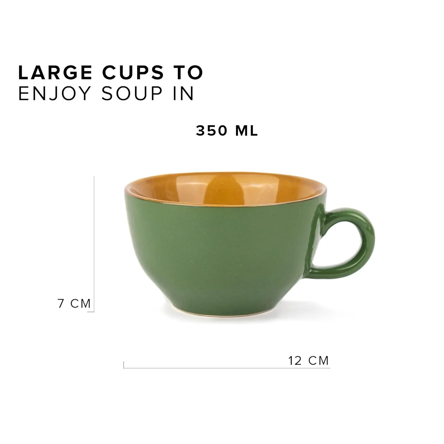 Ceramic Soup Bowl Set With Spoon Set Of 2 - Chrome Green, 350ml Each | 2 Soup Bowls + 2 Soup Spoons - Soup Mug, Soup Cup | Glossy Finish Ceramic Soup Bowls - Microwave Safe & Dishwasher Safe - Image 3