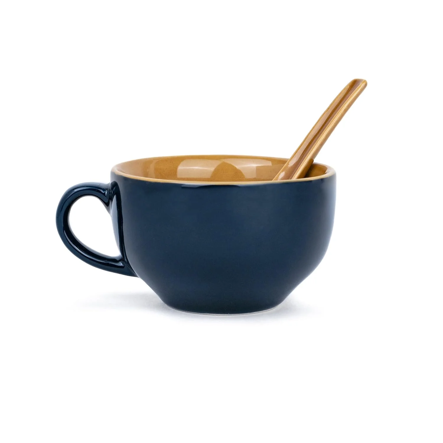 Ceramic Soup Bowl Set With Spoon Set Of 2 - Persian Blue, 350ml Each | 2 Soup Bowls + 2 Soup Spoons - Soup Mug, Soup Cup | Glossy Finish Ceramic Soup Bowls - Microwave Safe & Dishwasher Safe - Image 6