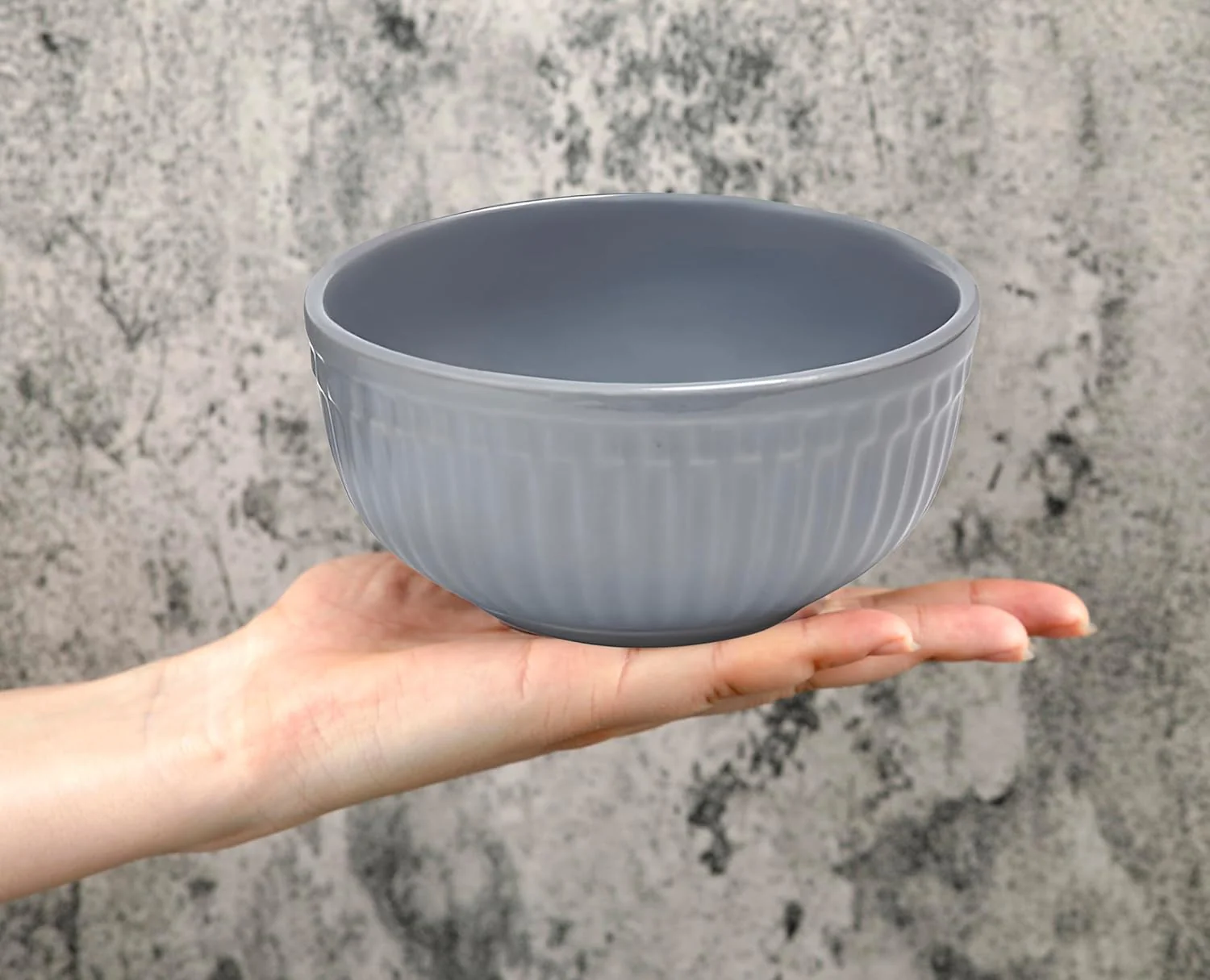 Ceramic “Strip” Hand Painted Multipurpose Serving Bowl Katoris Set Of 4 - 450ml Each, Grey | Cereal Bowl, Soup Bowl, Salad Bowl - Dishwasher & Microwave Safe - Image 6