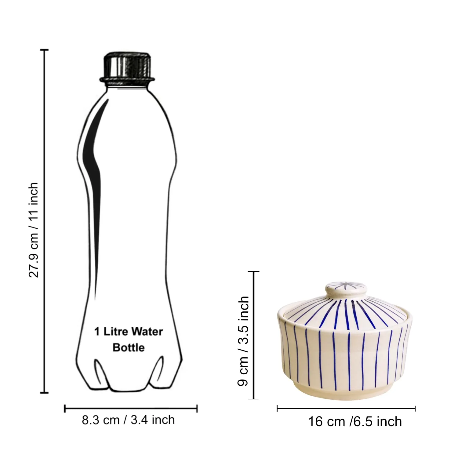 Ceramic Striped Serving Donga With Lid, White & Blue - Diameter 16 Cm, 1000ml | Dinner Serving Bowl - Kitchen Bowl - Image 6