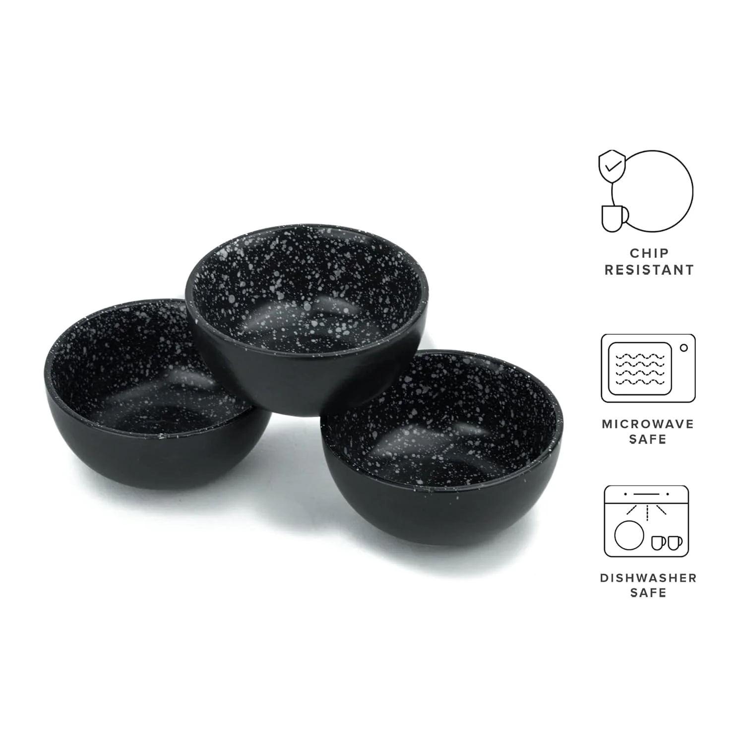 Ceramic Veg Bowls Set Of 6 For Dinner - 180ml Each, Black Speckle | Katori Set With Matte Finish - Porcelain Ceramic Bowls Set | Dessert Bowl Set - Image 6