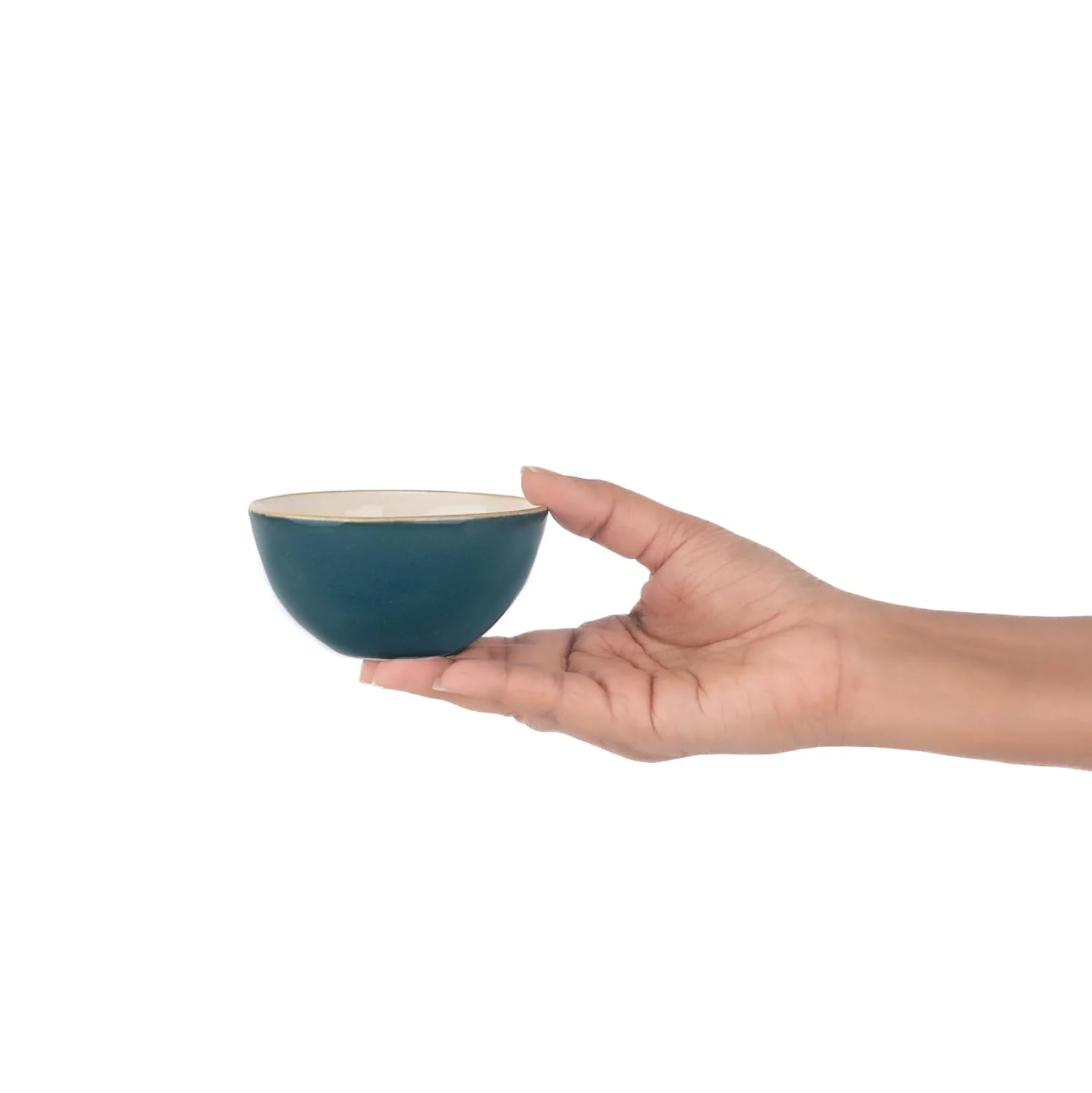 Ceramic Veg Bowls Set Of 6 For Dinner - 180ml Each, Teal Ivory | Katori Set With Glossy Finish - Stoneware Ceramic Bowls Set | Dessert Bowl Set - Durable & Microwave Safe - Image 2