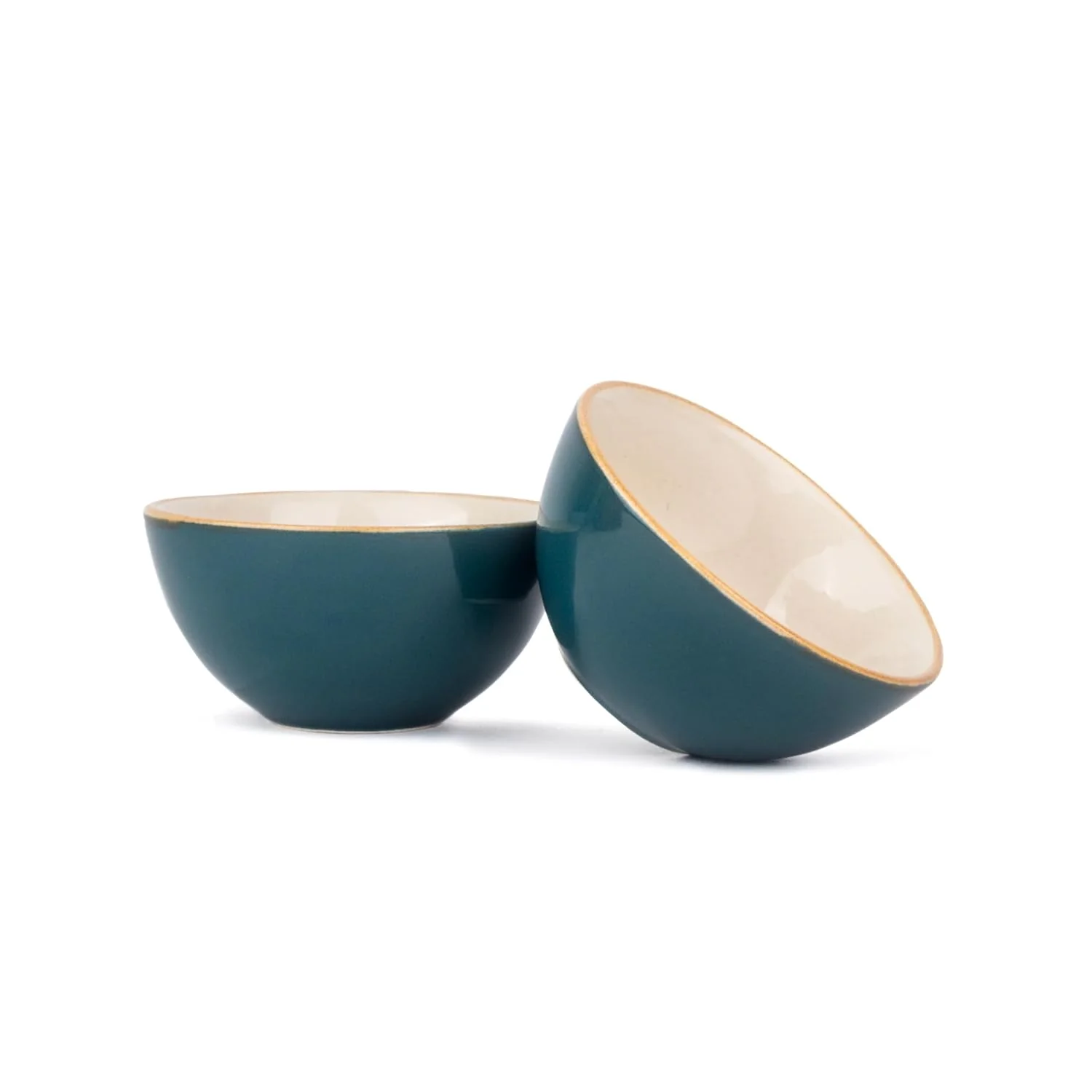 Ceramic Veg Bowls Set Of 6 For Dinner - 180ml Each, Teal Ivory | Katori Set With Glossy Finish - Stoneware Ceramic Bowls Set | Dessert Bowl Set - Durable & Microwave Safe - Image 3
