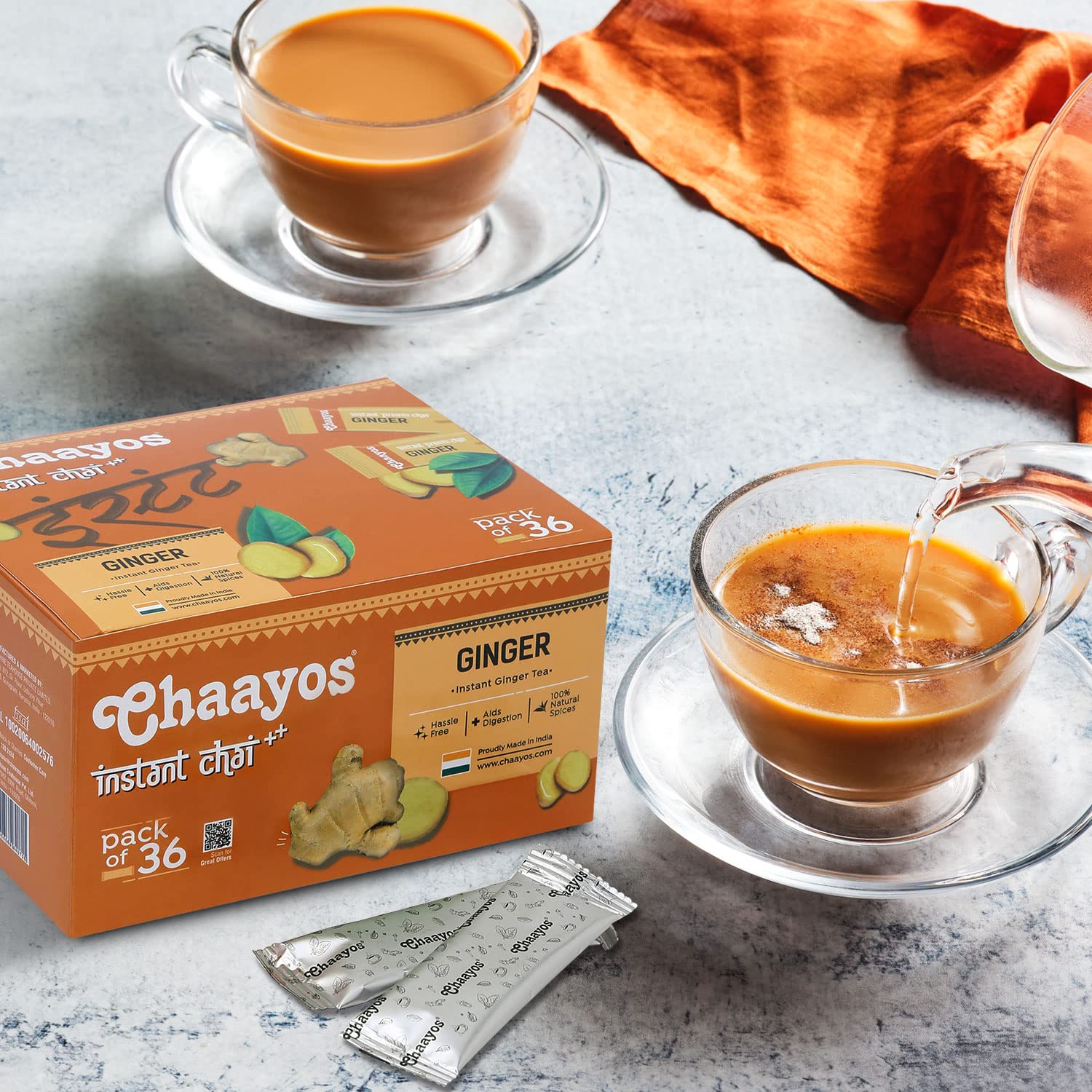Chaayos Instant Premix Ginger Chai - 36 Sachets, 504gm, 17.7 Ounce | Instant Adrak Assam Tea - Regular Sugar, Hassle Free | Strong Golden Chai - Image 5