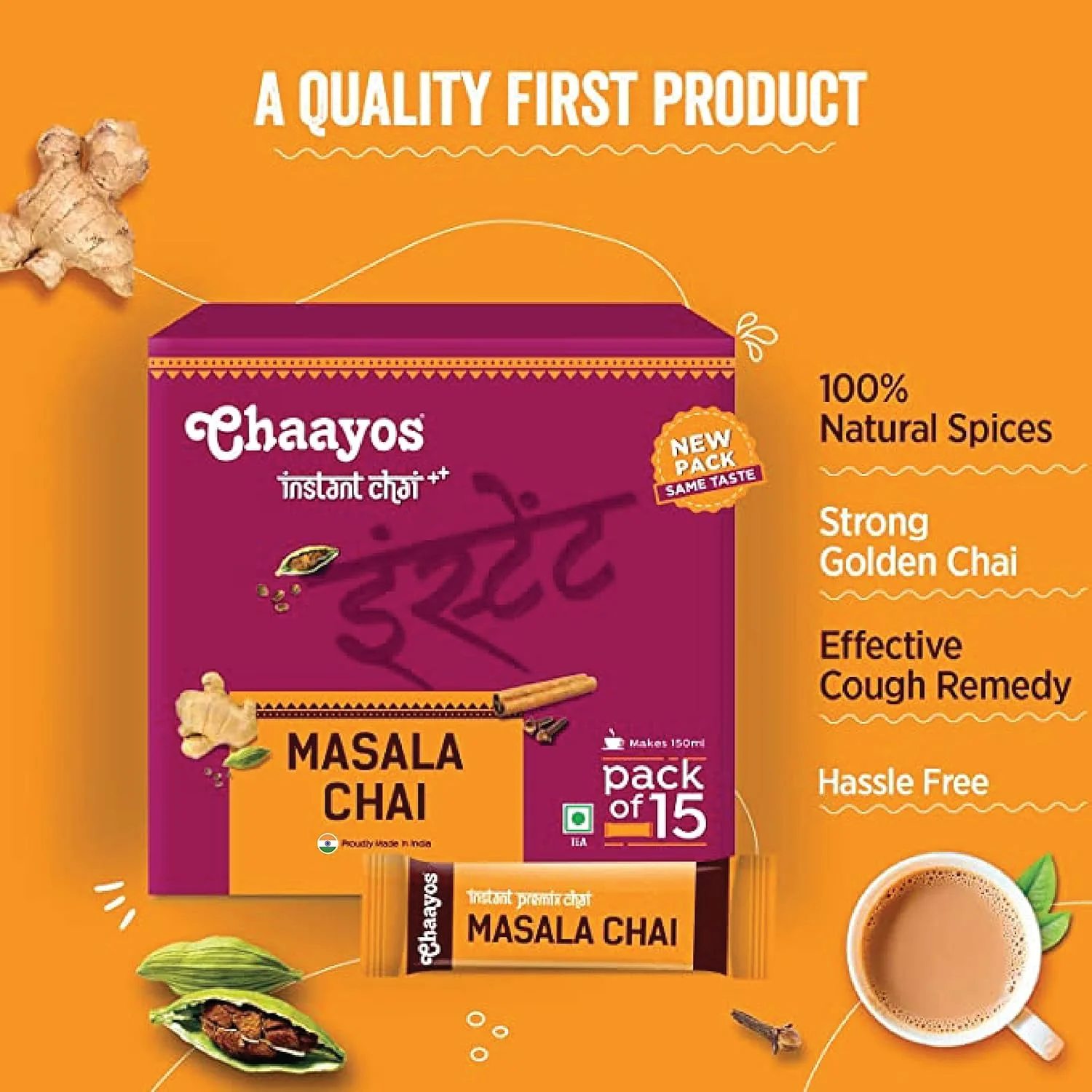 Chaayos Masala Instant Tea Premix - 30 Sachets | Ready Mix Masala Tea Premix, Regular Sugar - 100% Natural Spices | Hassle Free, Medium Caffeine - Image 2