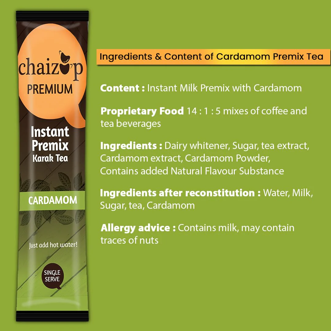 Chaizup Premium 1 Min Instant Cardamom Tea Premix - Pack Of 3 X 140gm, 4.9 Ounce Each, 30 Sachets | Just Add Hot Water - Assam Elaichi Chai Powder | Low Caffeine Home Like Tea - Image 3