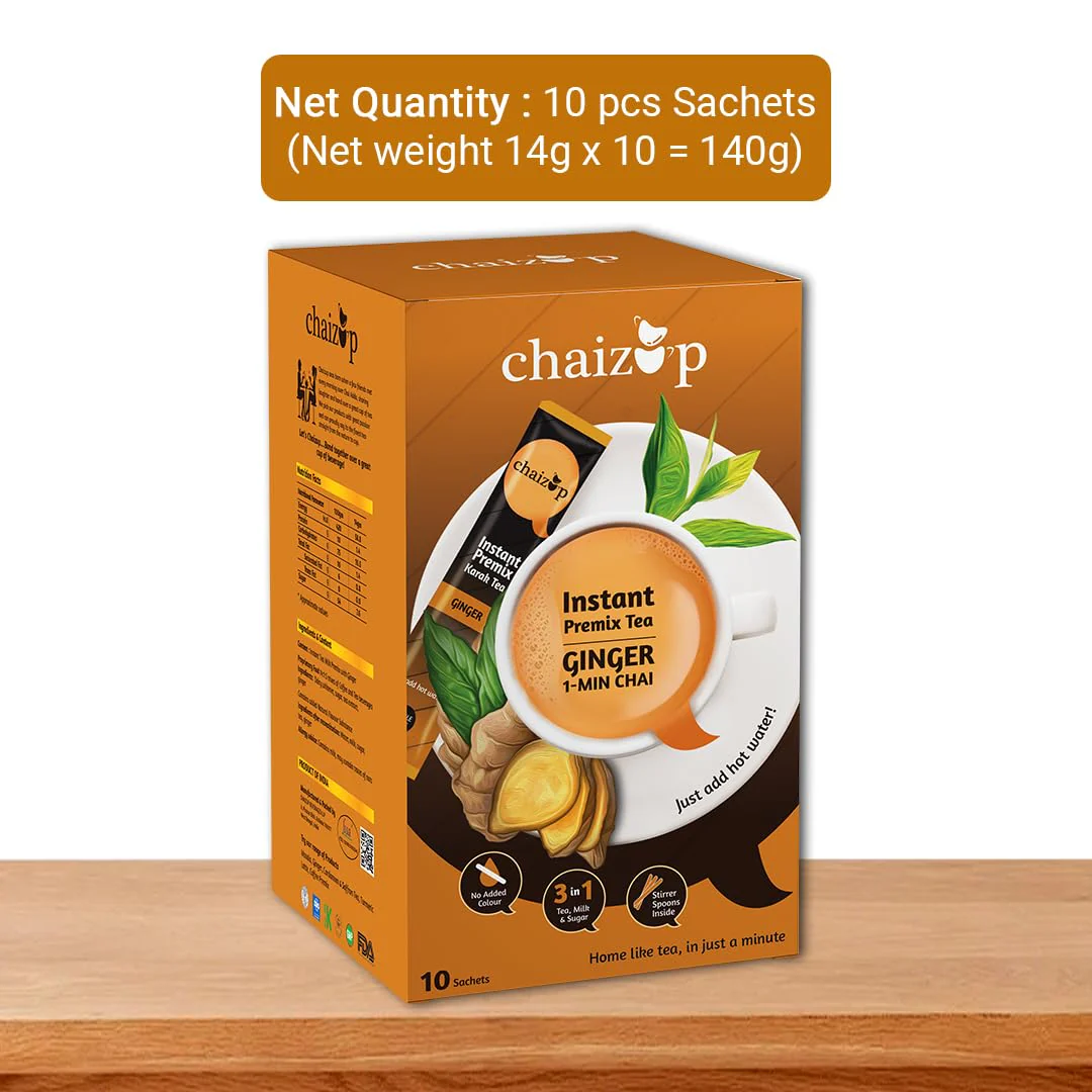 Chaizup Premium 1 Min Instant Premix Assorted Tea Pack - 20 Sachets | Cardamom + Ginger Flavors - 2 Packs, 10 Flavors Each | Low Caffeine Home Like Tea - Image 2