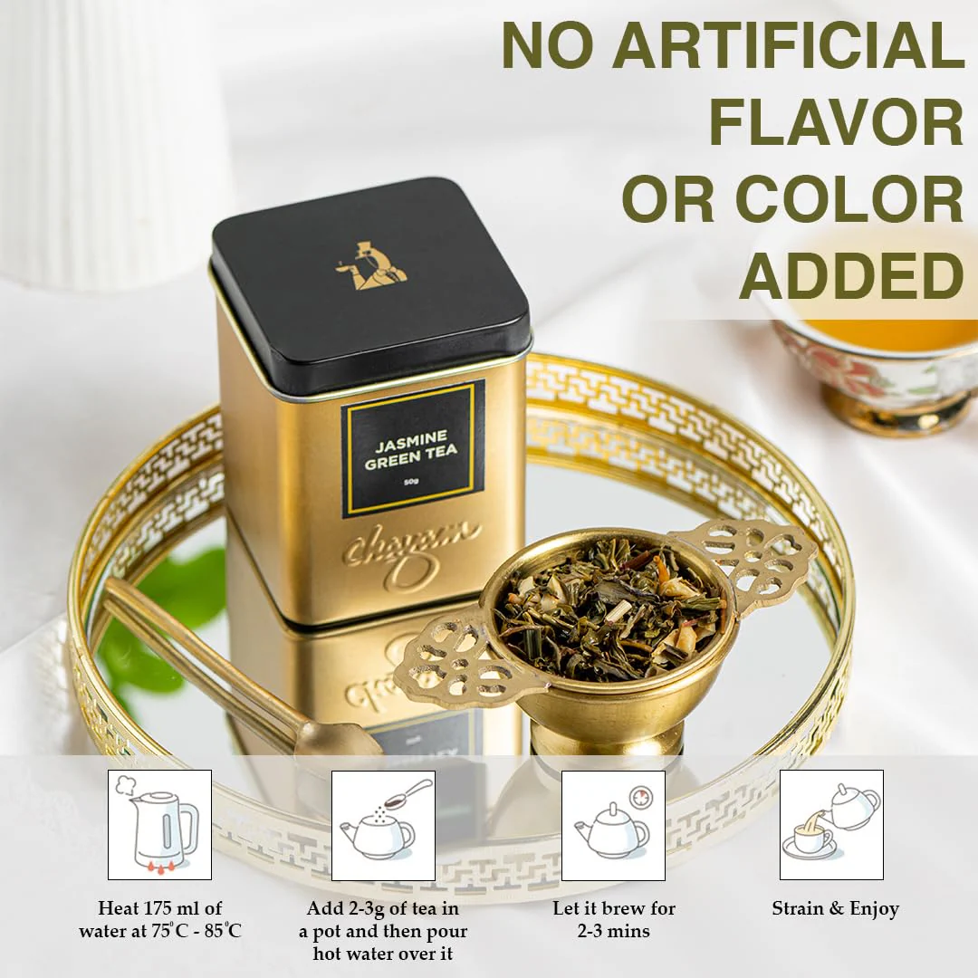 Chayam Jasmine Green Tea - 50gm Tin, 1.7 Ounce | Improves Digestion & Relieves Stress, Enjoy Hot Or Iced - Rich In Antioxidants | Low Caffeine - Image 4