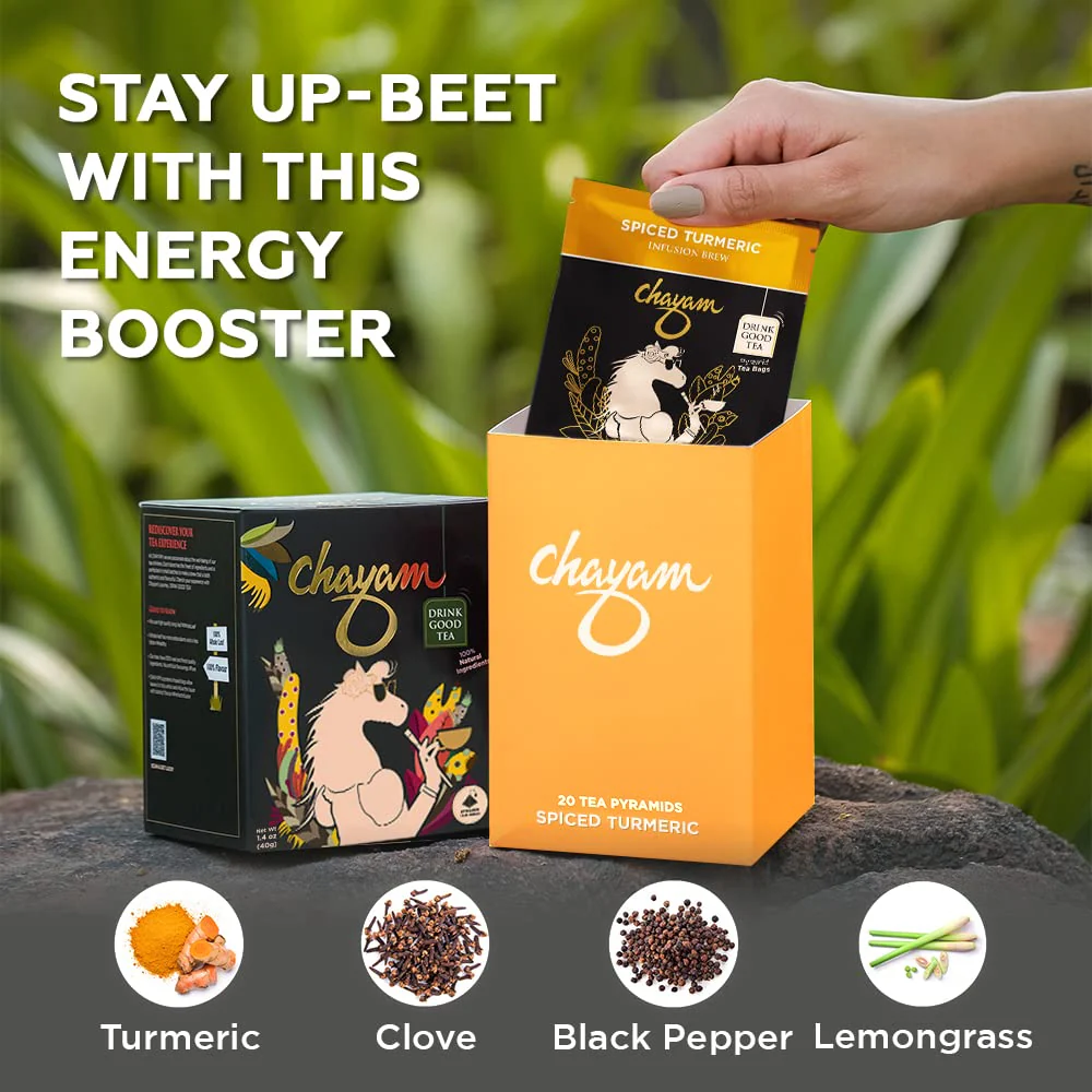 Chayam Spiced Turmeric Tea - 20 Pyramid Tea Bags | Blended With Turmeric, Clove, Black Pepper & Lemongrass - Make Iced Or Hot Tea | Low Caffeine, Gluten Free, No Added Sugar - Image 3