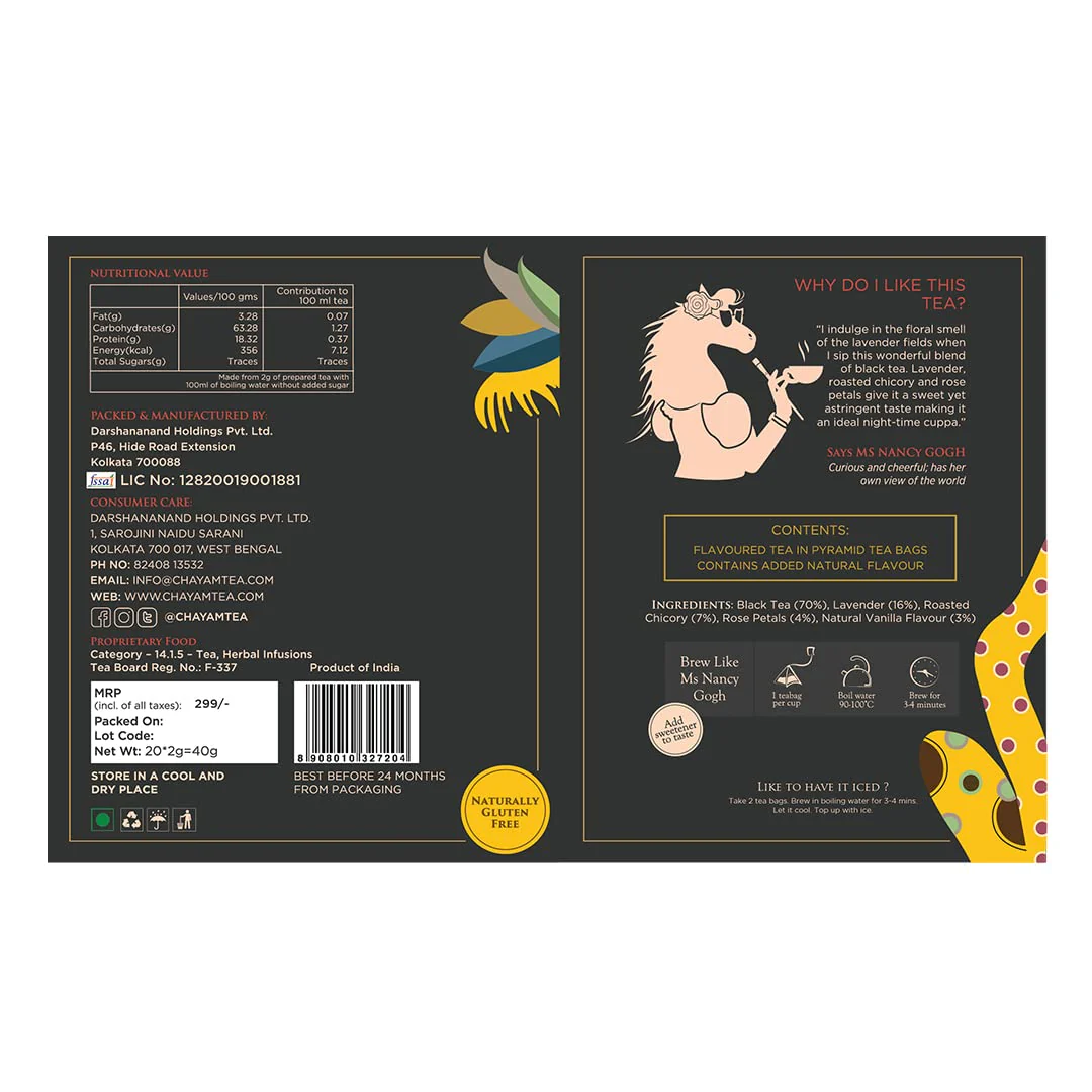 Chayam Sweet Lavender Vanilla Tea - Pack Of 3 X 20 Pyramid Tea Bags | Blended With Lavender, Roasted Chicory, Vanilla & Rose Petals - Make Iced Or Hot Tea | Low Caffeine, Gluten Free, No Added Sugar - Image 2