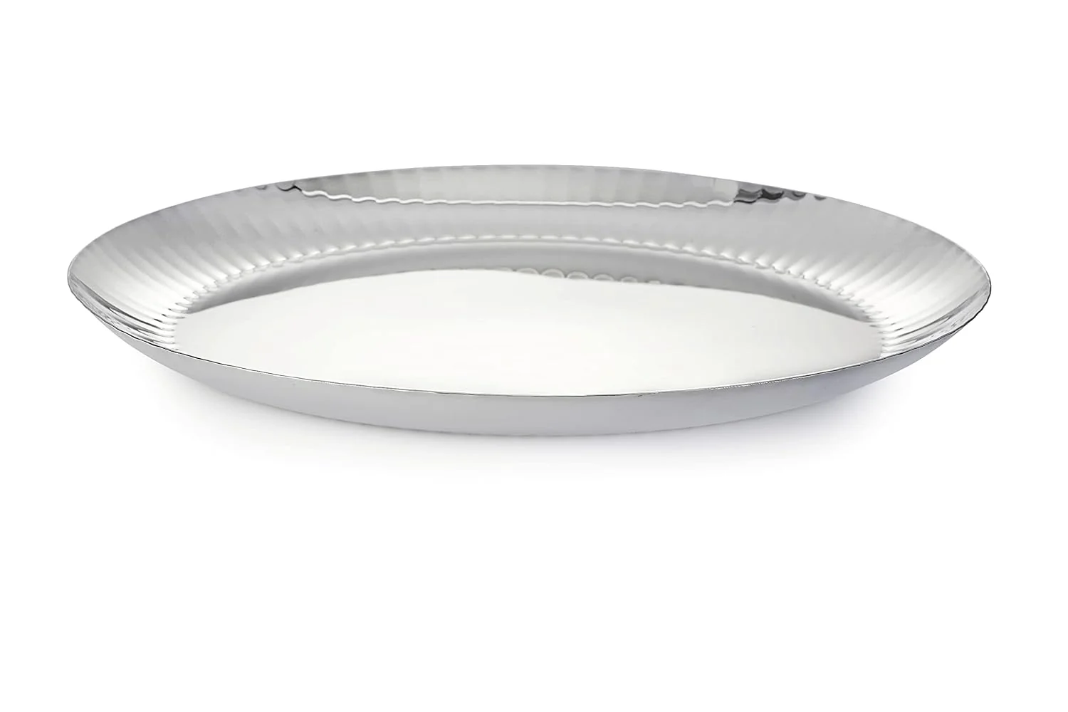 Chrome Stainless Steel Dinner Plate Set Of 6 - Rhythm Garden Series | Corporate Gifting For Diwali - Ribbed Pattern Glossy Finish Plates | Serve Ware, Dinnerware & Tableware - Image 5