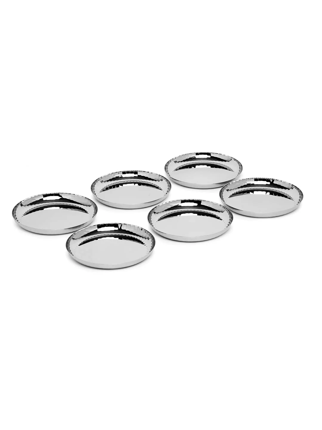 Chrome Stainless Steel Quarter Plate Set Of 6 - Rhythm Garden Series | Ribbed Pattern Glossy Finish | Salad & Snacks Plates - Flower Texture Plates | Serve Ware, Dinnerware & Tableware