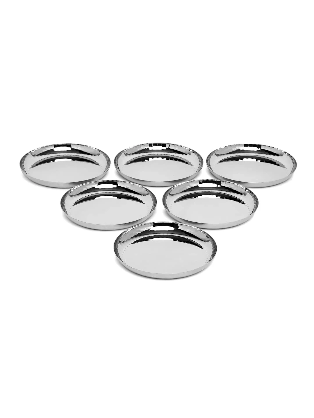 Chrome Stainless Steel Quarter Plate Set Of 6 - Rhythm Garden Series | Ribbed Pattern Glossy Finish | Salad & Snacks Plates - Flower Texture Plates | Serve Ware, Dinnerware & Tableware - Image 2