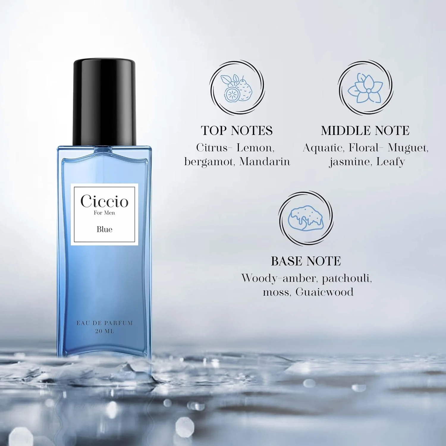 Ciccio Blue + Intense Eau De Parfum For Men 20ml 0.6 Fl.oz. Each Pack Of 2 | Long Lasting Luxury Fragrance - Image 3