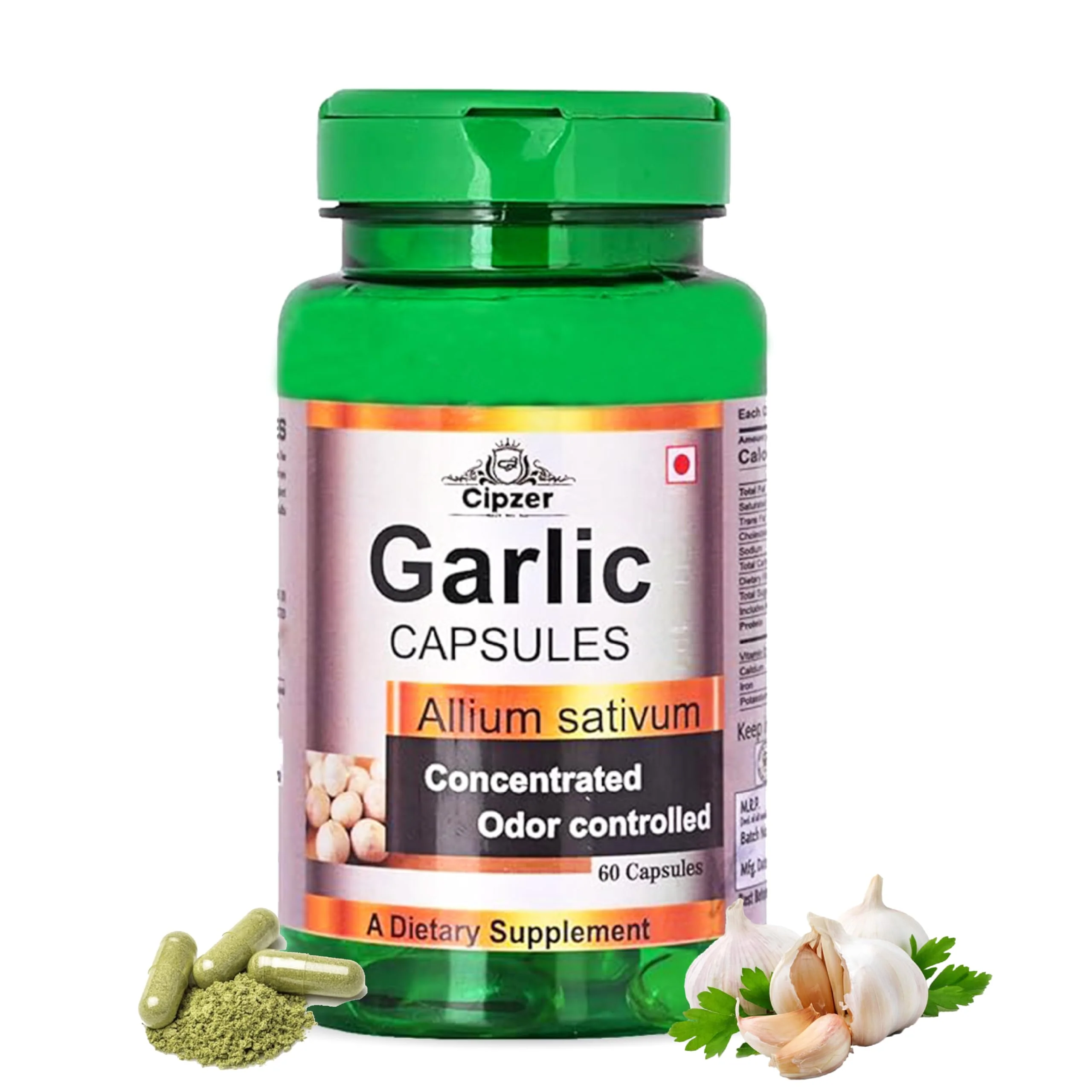 Cipzer Garlic Capsule For High Blood Pressure Managements Immunity Boost, Contains Many Sulfur Compounds, Vitamins A, C, & Various Amino Acids | 30 Capsule 50gm 0.1lbs