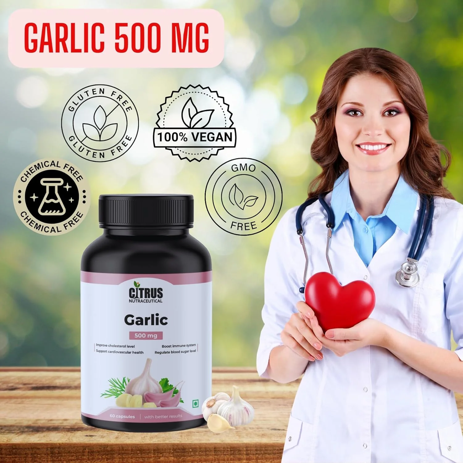 Citrus Nutraceutical Garlic 500mg, Support Cardiovascular Health By Helping To Maintain Healthy Blood Pressure & Cholesterol Levels | 60 Capsule 100gm 0.2lbs - Image 5