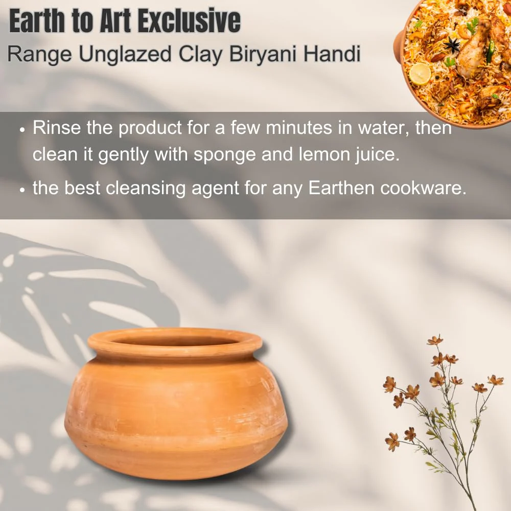 Clay Handi, Red-Ochre (Gerua) | Exclusive Range Unglazed Earthen Pot For Cooking 1 Liter - Image 2