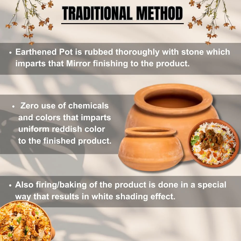 Clay Handi, Red-Ochre (Gerua) | Exclusive Range Unglazed Earthen Pot For Cooking 1 Liters, Pack Of 2 - Image 5