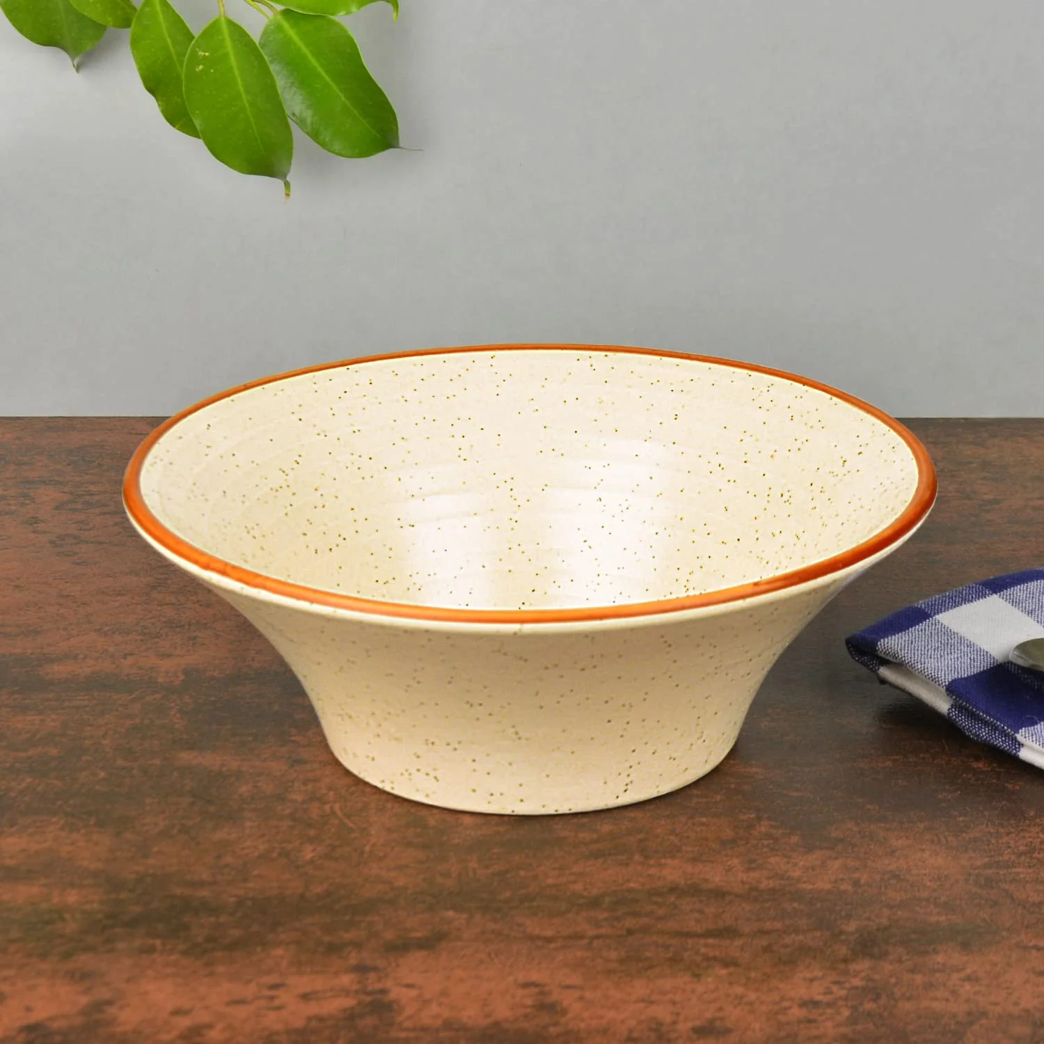 Conical Matte Ceramic Serving Bowl - White & Brown, Diameter - 20 Cm, 850ml | Snack Bowl, Vegetable Serving Bowl - Fiesta Of Hope Collection - Image 2