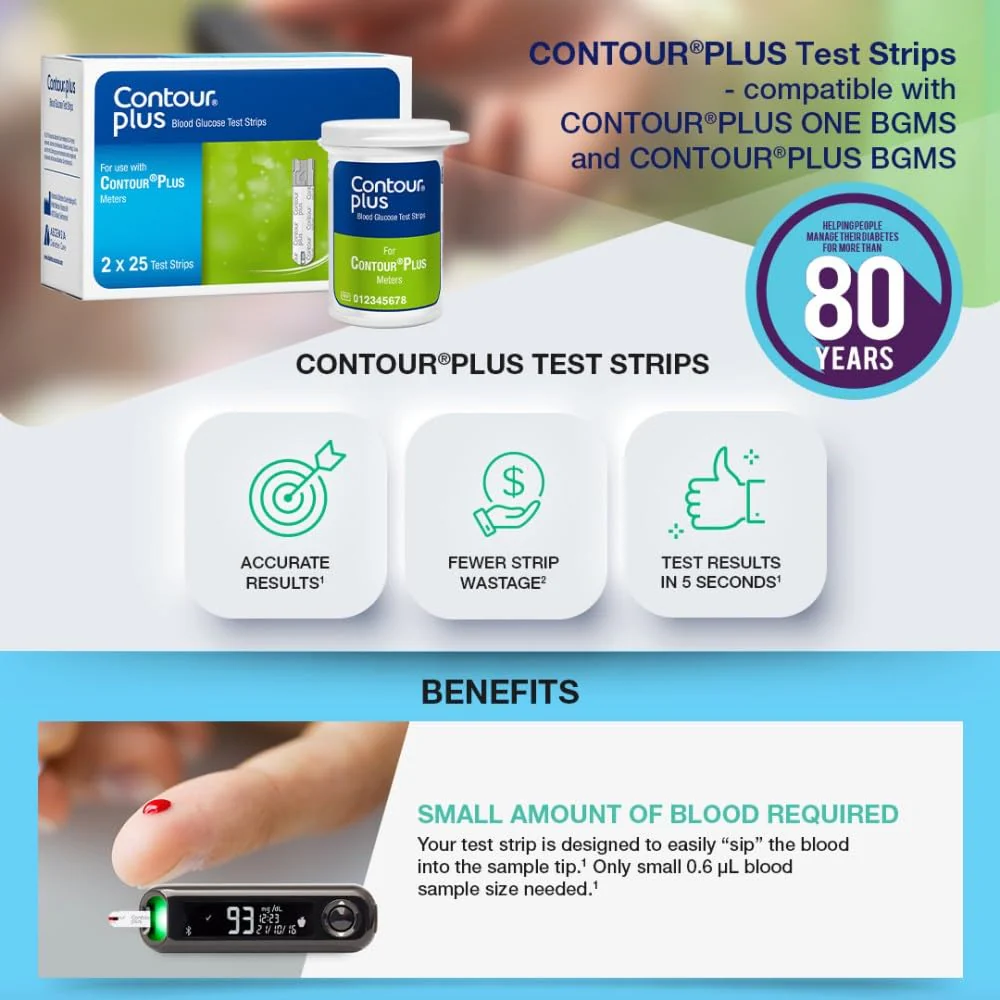 Contour Plus Blood Glucose Test Strip (25 Strips) | Contour Plus Glucometer 25 Test Strips Pack - Image 4