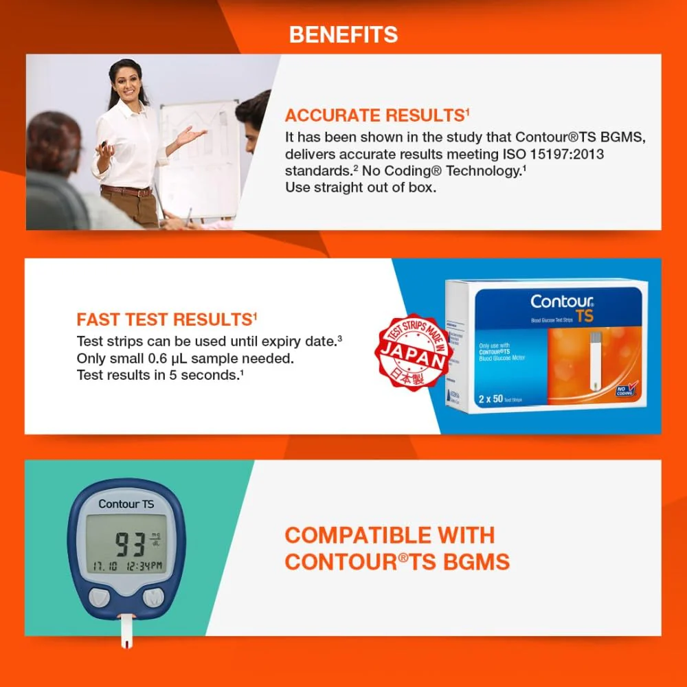Contour TS Blood Glucose Test Strip (25X2 Strips Pack) | Contour TS Sugar Machine 50 Test Strips - Image 2