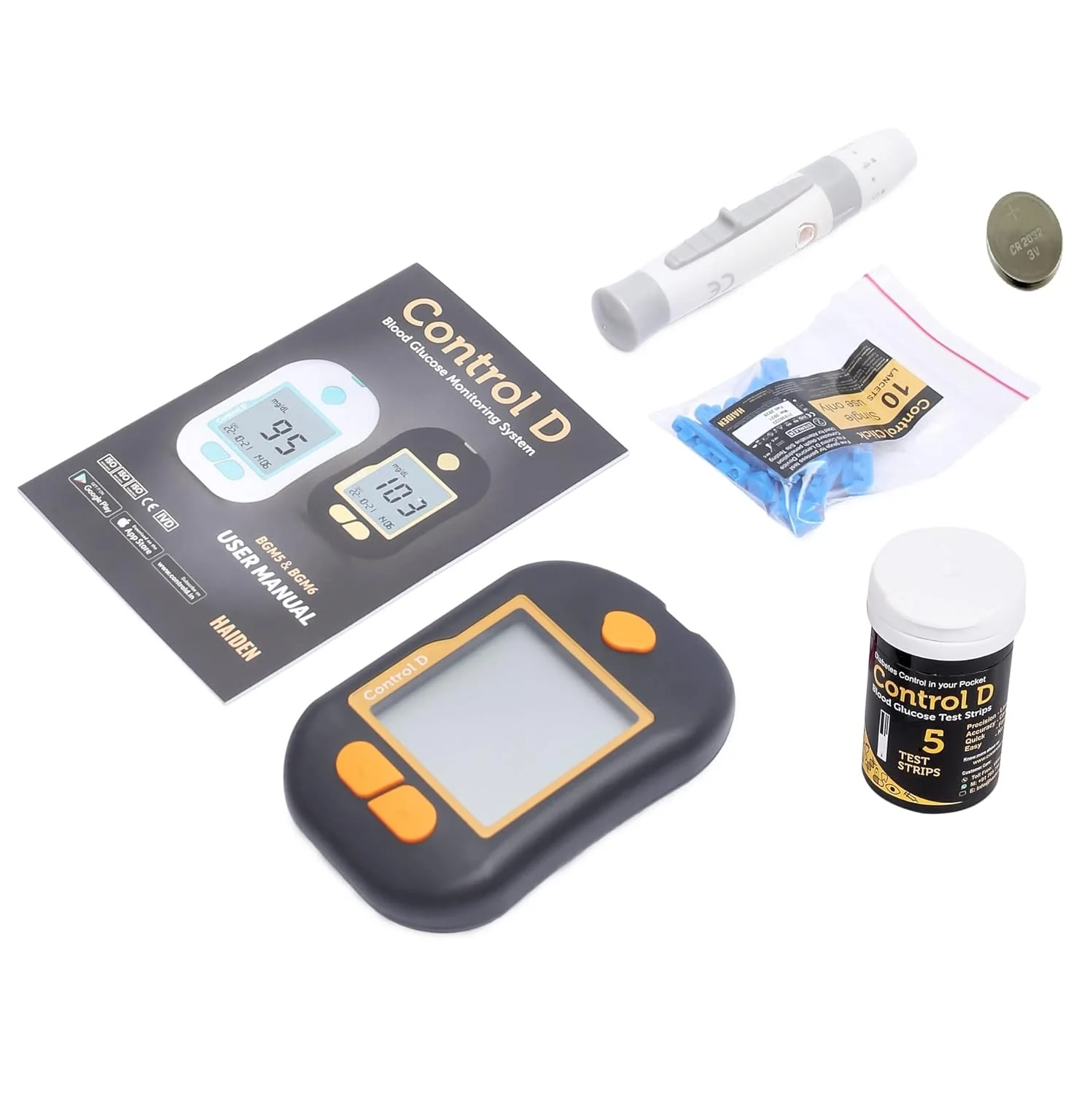 Control D Advanced Digital Glucose Blood Sugar Testing Monitor With 5 Strips Glucometer - Image 3