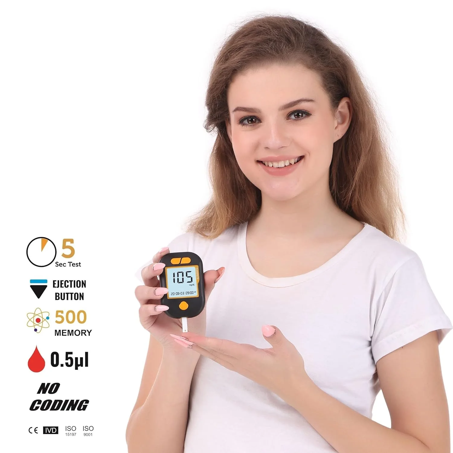 Control D Advanced Digital Glucose Blood Sugar Testing Monitor With 5 Strips Glucometer - Image 4