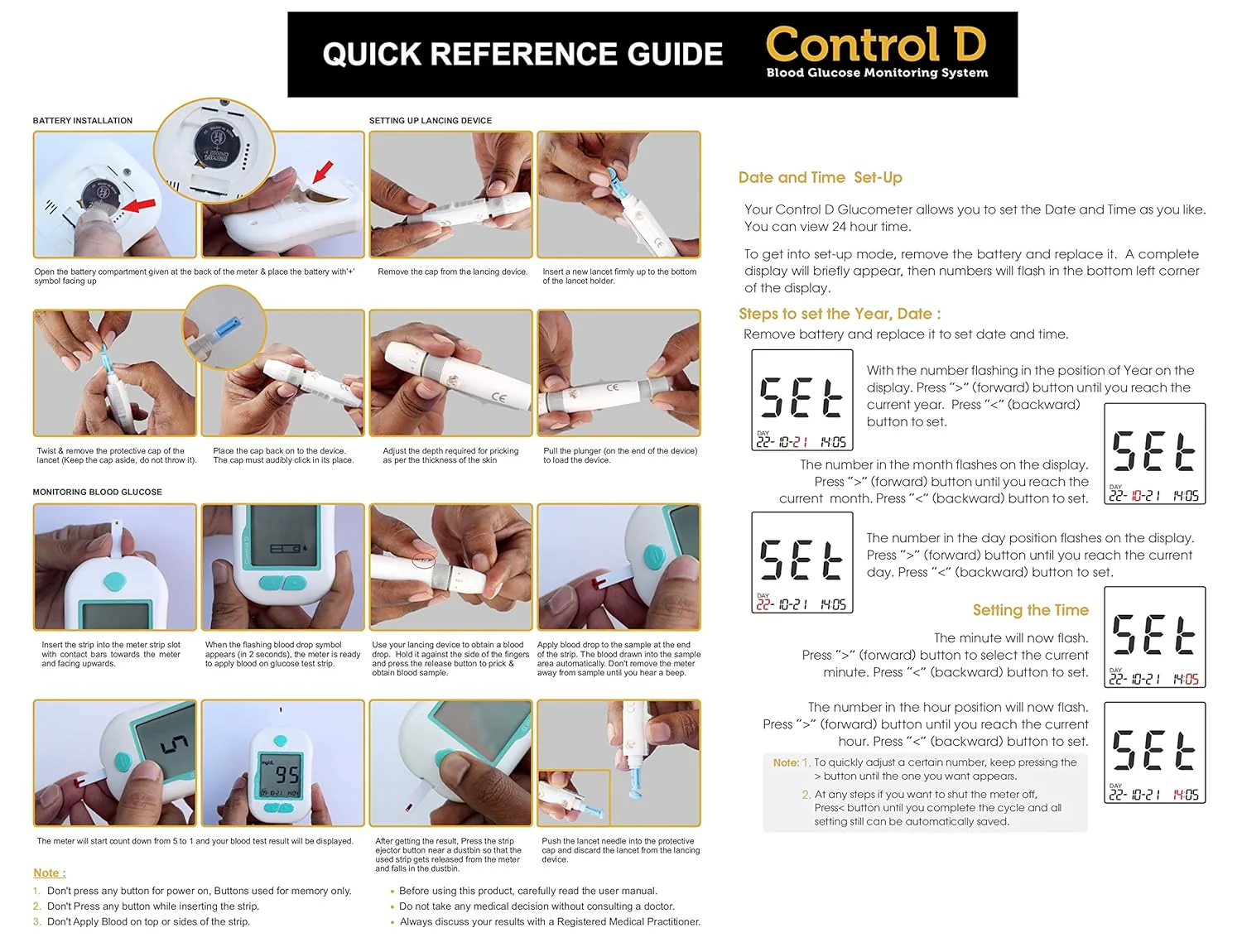 Control D Advanced Digital Glucose Blood Sugar Testing Monitor With 5 Strips Glucometer - Image 5