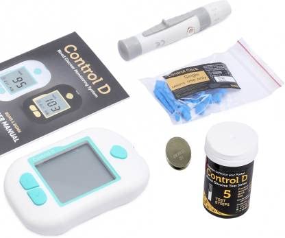 Control D Advanced Digital Glucose Blood Sugar Testing Monitor With 5 Strips Glucometer (White, Green) - Image 2