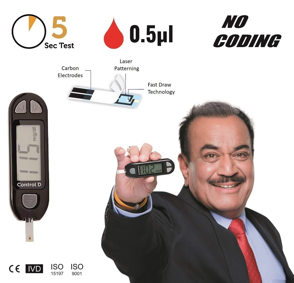 Control D Blood Glucose Monitor (Pack of 100 Strips, Black) - Image 3