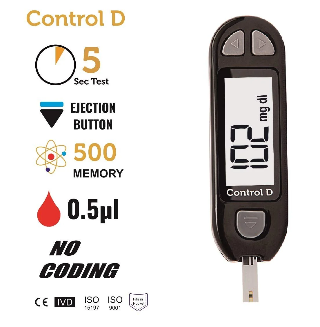 Control D Blood Glucose Monitor (Pack of 100 Strips, Black) - Image 5