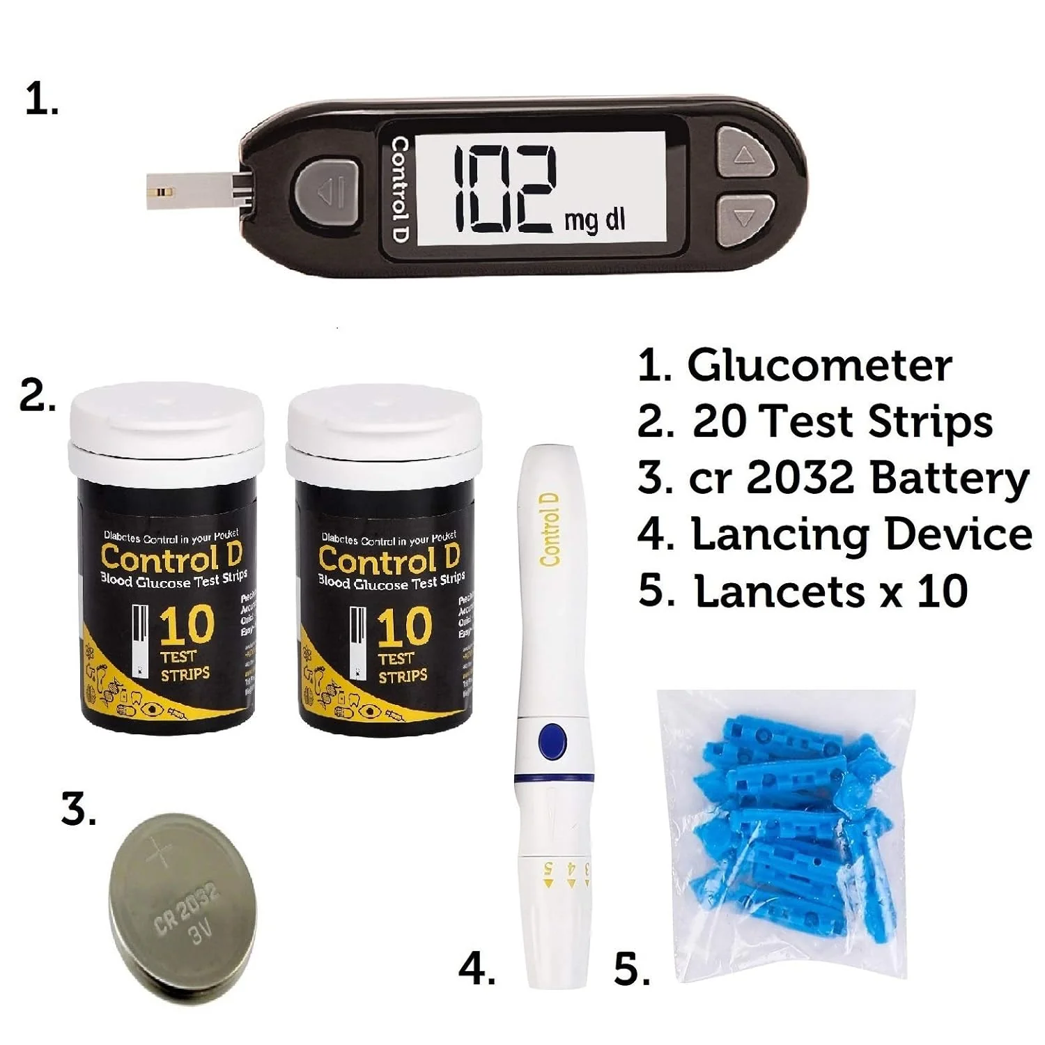 Control D Blood Glucose Monitor (Pack of 20 Strips, Black) - Image 2