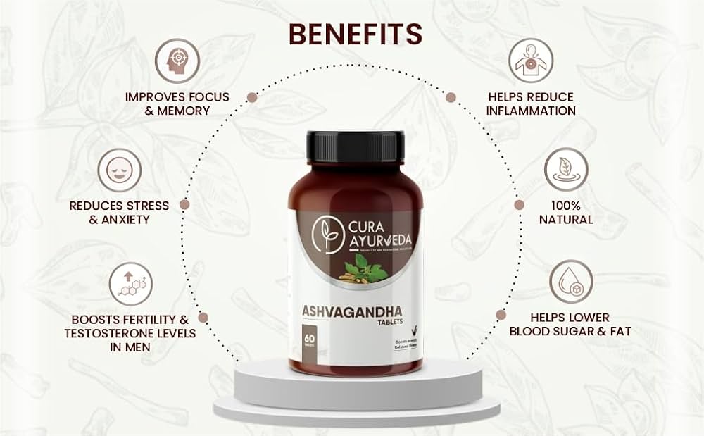 Cura Ayurveda Ashvagandha Ayurvedic Tablets For Men Herbal Support Supplement, Promotes Male Health & Wellness | 60 Tablets 100gm 0.2lbs - Image 2