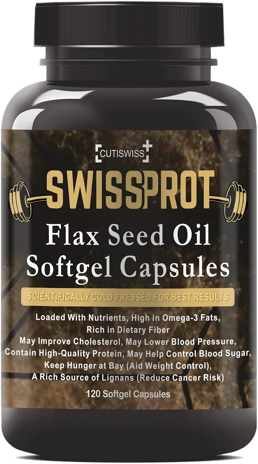 Cutiswiss Flax Seed Oil Softgels Capsules For Men & Women, Loaded With Nutrients | 120 Softgel Capsules 150gm 0.3lbs