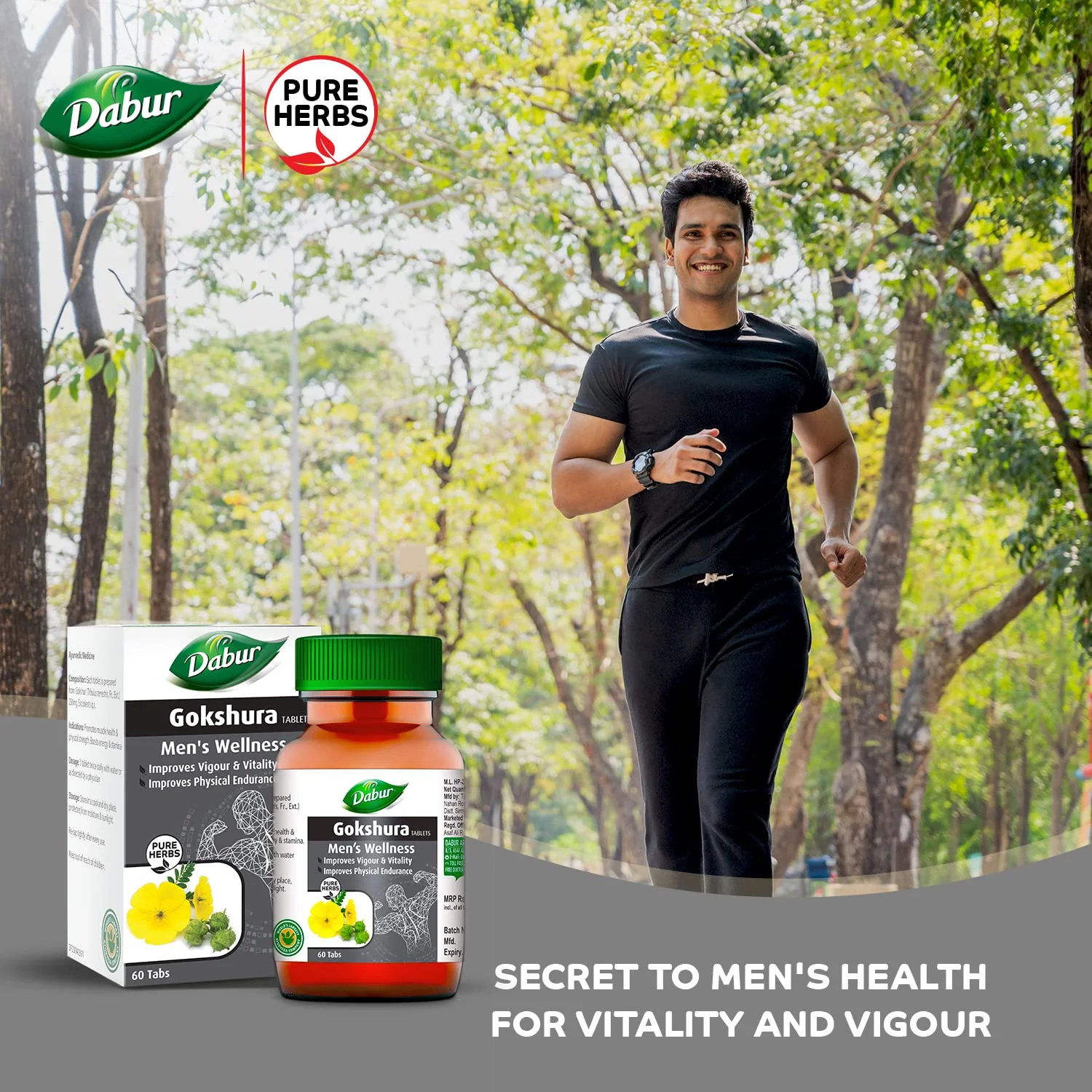 Dabur Gokshura Tablets Boosts Vitality & Stamina, Supports Gut Health, Boost Vitality & Stamina | 60 Tablets 100gm 0.2lbs - Image 2