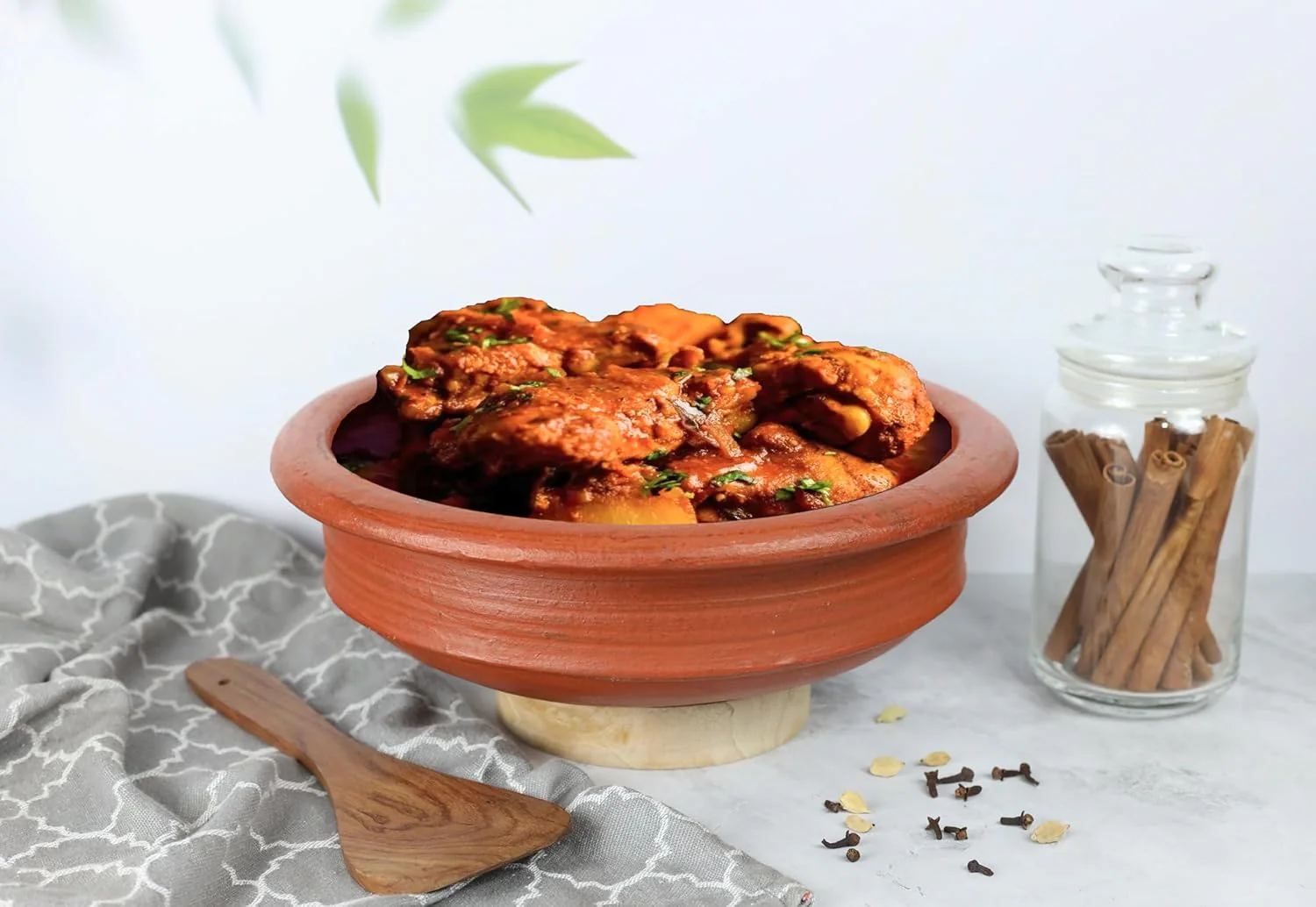 Deep Burned Uncoated Clay Handi + Pot Combo For Cooking & Serving With 2 Wooden Spatulas Complimentary Pack Of 2 - Red, 1+2 Liters | Pre-Seasoned Mud Pot - Unglazed, Double Fired, Hand Crafted - Image 4