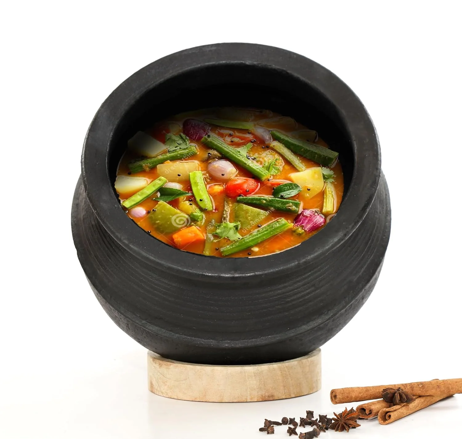 Deep Burned Uncoated Clay Rice Pot With Lid Or Mitti Handi With 2 Wooden Spatulas Complimentary For Cooking & Serving - Black, 3 Liters | Pre-Seasoned Mud Pot - Unglazed, Double Fired, Hand Crafted - Image 3