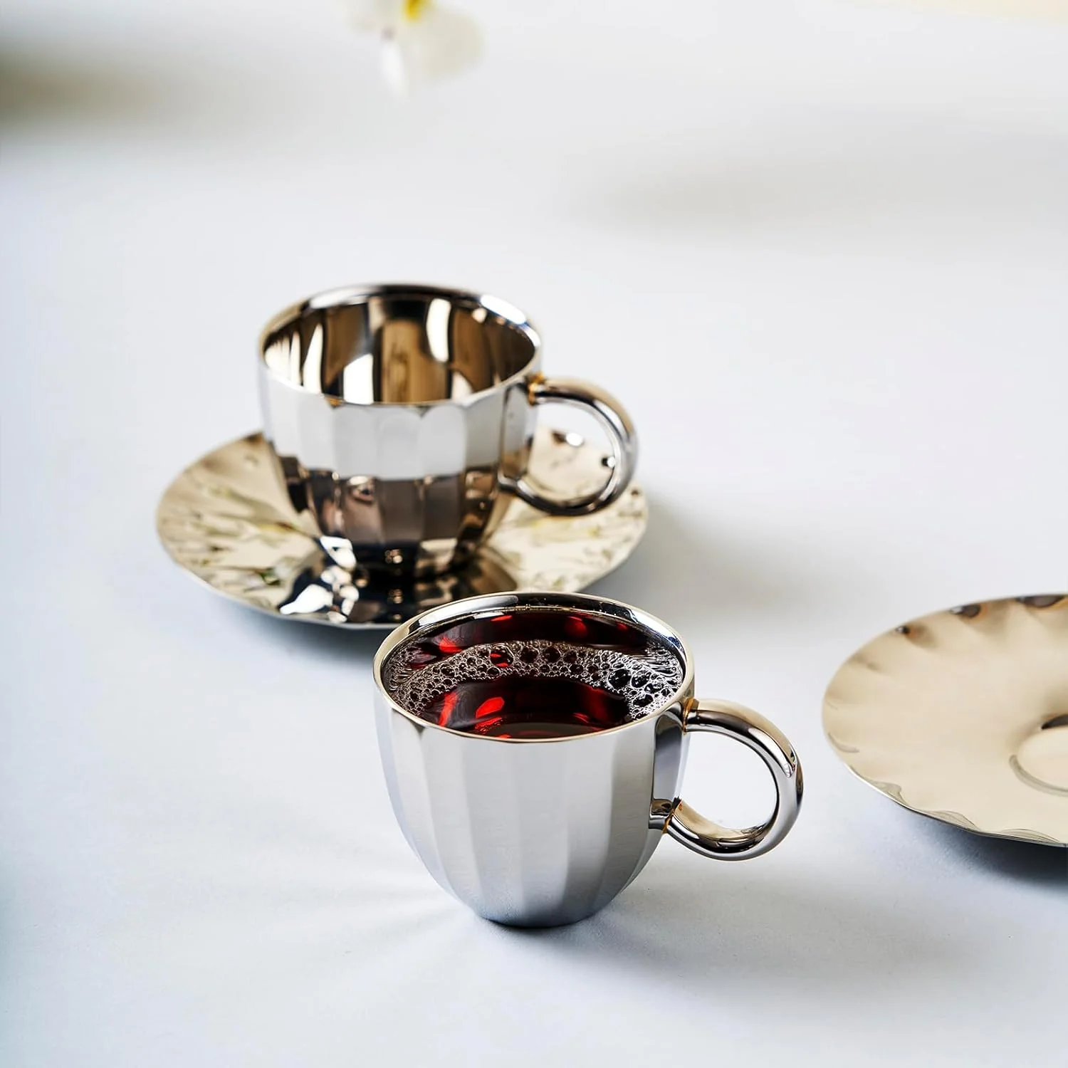 Designer Chrome Stainless Steel Cup - 120ml Each, Set Of 2 | Corporate Gifting For Diwali - Unbreakable Cups For Tea Chai Coffee Cups Mugs | Premium Serve Ware, Dinnerware & Tableware - Image 2