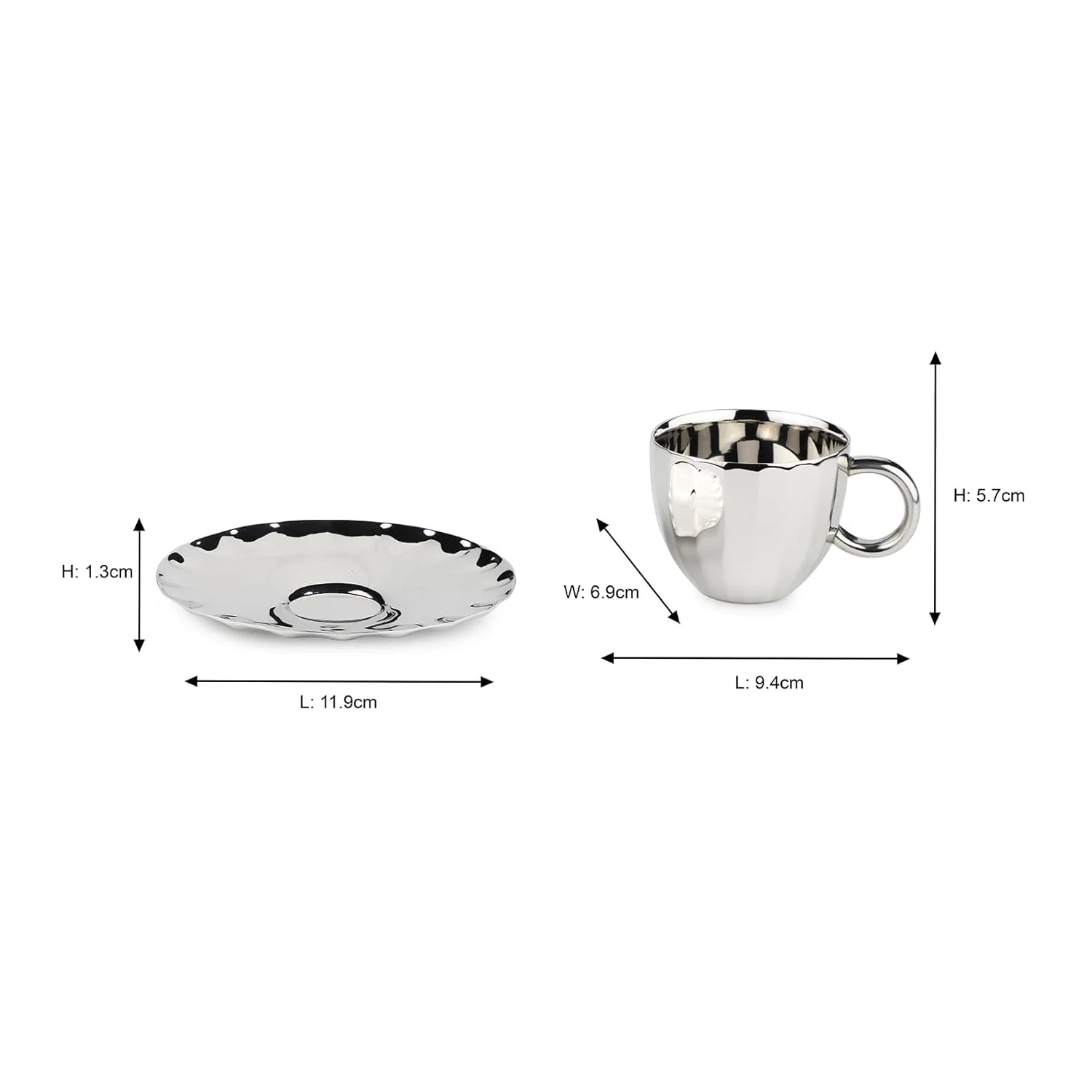 Designer Chrome Stainless Steel Cup - 120ml Each, Set Of 2 | Corporate Gifting For Diwali - Unbreakable Cups For Tea Chai Coffee Cups Mugs | Premium Serve Ware, Dinnerware & Tableware - Image 6