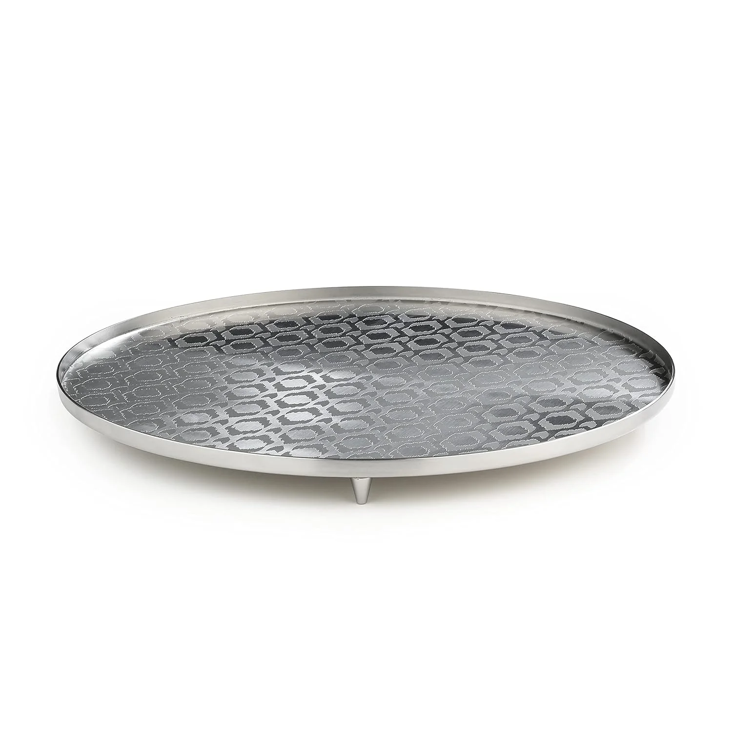Designer Chrome Stainless Steel Round Platters With Legs - Ikat Series, Engraved Pattern, Small | Serving Tray For Food Dessert Fruit Coffee Tea - Serve Ware, Dinnerware & Tableware - Image 3