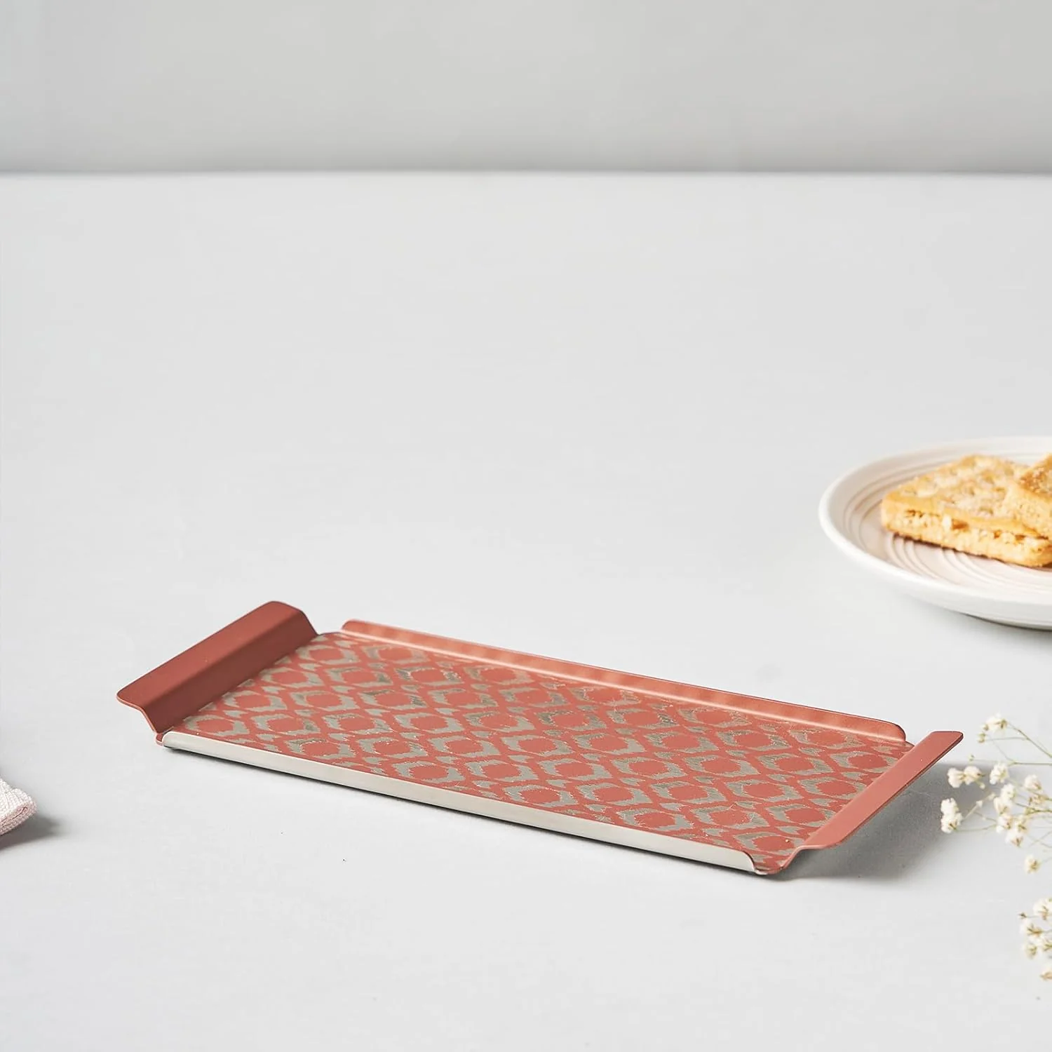 Designer Pink Stainless Steel Small Tray - Ikat Series | Multipurpose Serving Platter - Premium Serve Ware, Dinnerware & Tableware - Image 2