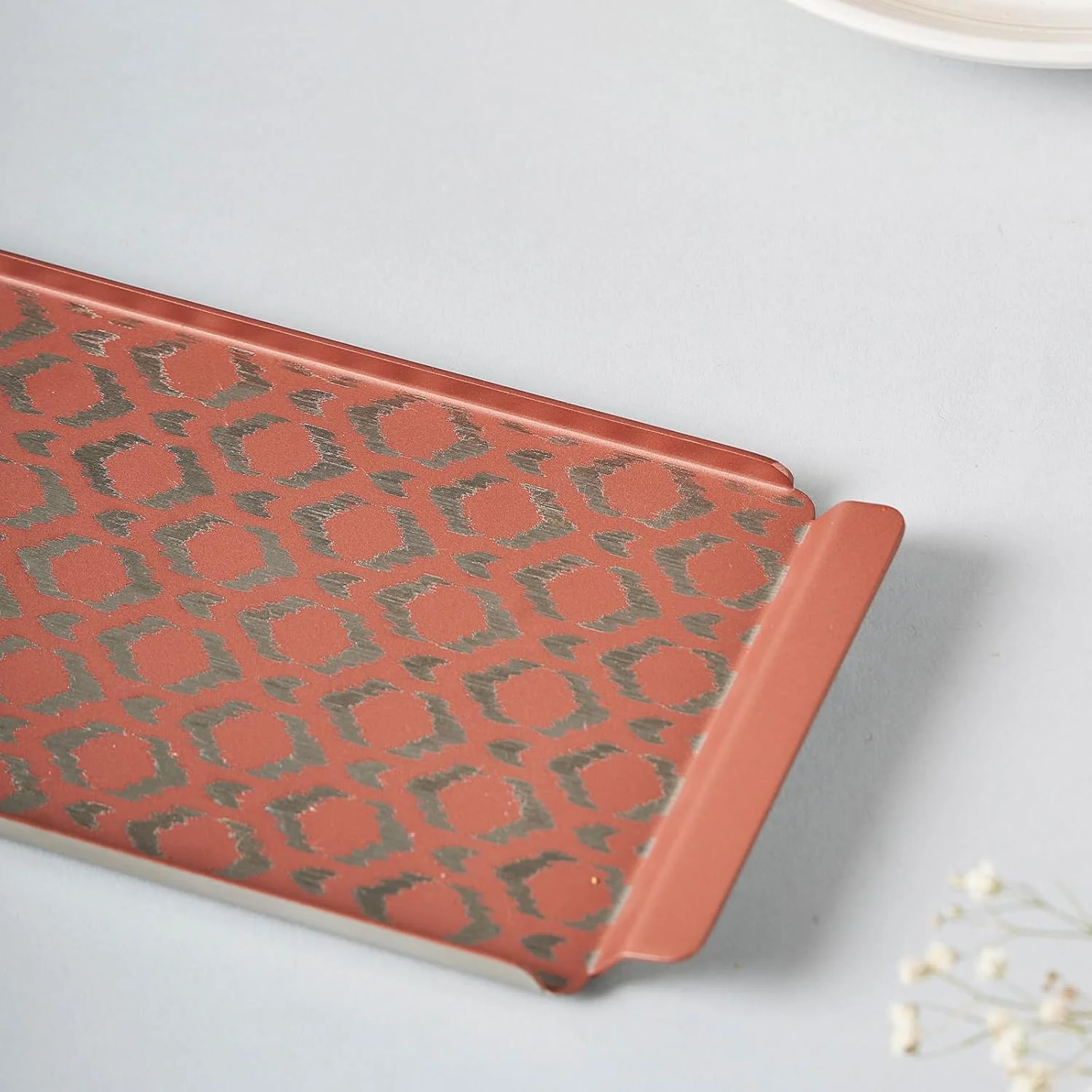 Designer Pink Stainless Steel Small Tray - Ikat Series | Multipurpose Serving Platter - Premium Serve Ware, Dinnerware & Tableware - Image 3