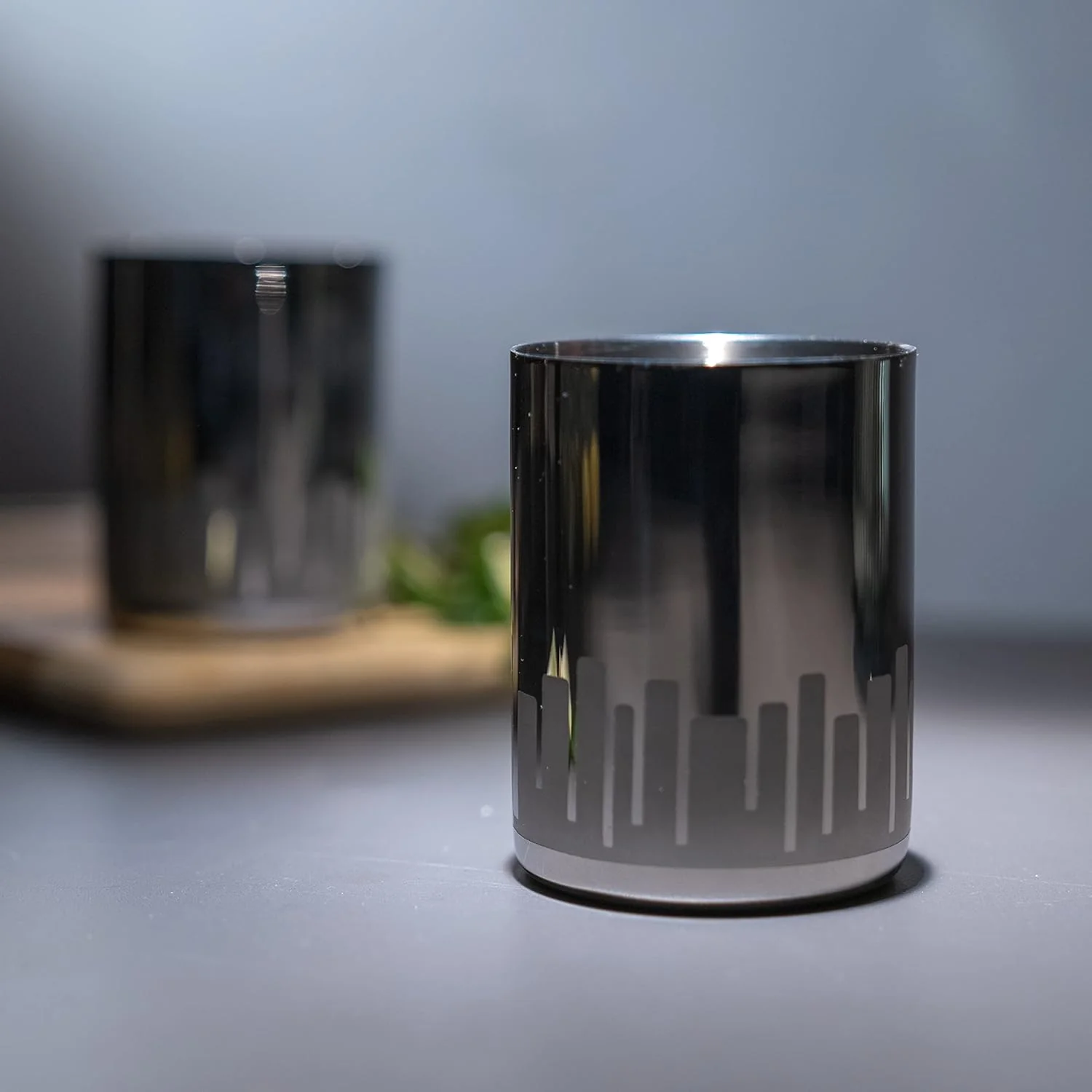 Designer Silver Stainless Steel Drinking Glass Set Of 2 - Cityscapes Pattern, Urban Series | Convenient Water Glasses - Multipurpose Designer Tumbler | Serve Ware & Tableware - Image 3