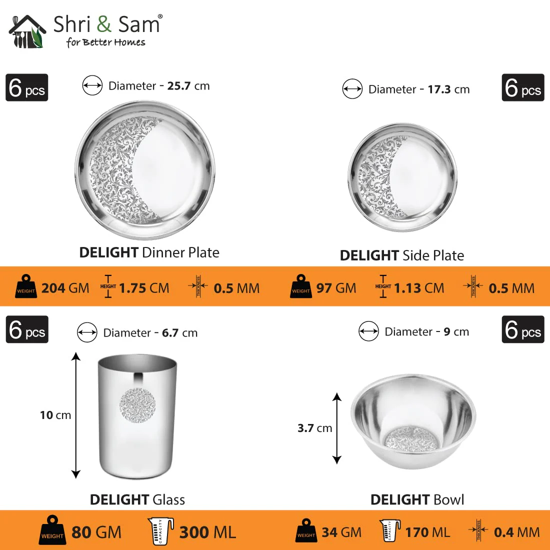 Designer Stainless Steel Delight Laser Bloom Dinner Set Of 50 Pieces, Silver | Easy To Clean & Dishwasher Safe - Image 5