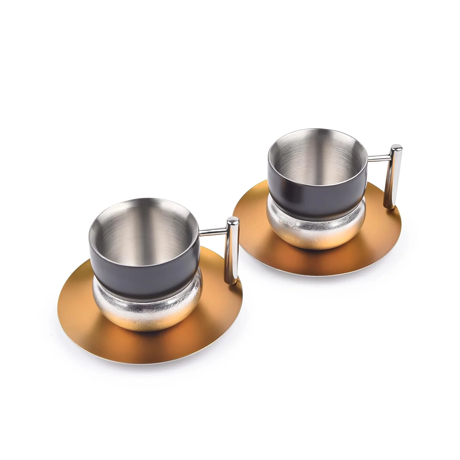 Designer Stainless Steel Fluted Cup & Saucer Set Of 2, Multicolor - Large, Fluted Series | Double Walled Cup - Unbreakable Cups For Tea Mugs With Saucer | Premium Serve Ware, Dinnerware & Tableware - Image 2
