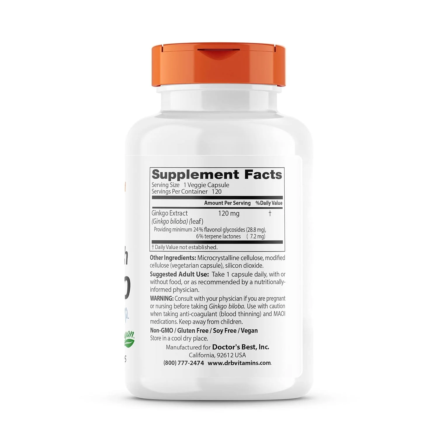Doctor's Best Extra Strength Ginkgo, Non - Gmo, Gluten Free, Vegan, Soy Free, Promotes Mental Function & Memory | 120mg 120 Veggie Capsules 100gm 0.2lbs - Image 2