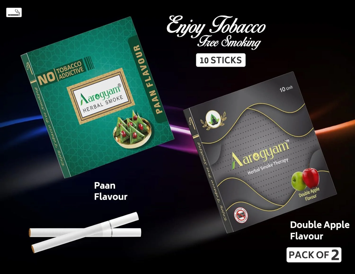 Double Apple & Paan Flavored Cigarette For Relieve Stress & Mood Enhance - 10 Sticks X 2 Packets - No Bad Smell, Non Addictive, No Harmful - Tobacco & Nicotine Free - Image 3