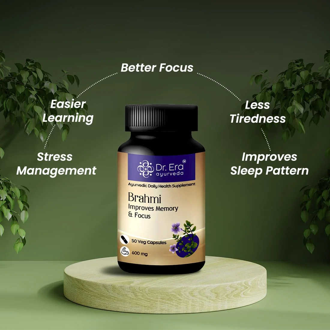 Dr. Era Ayurveda Brahmi Capsule, 600mg, Enhance Focus, Concentration | 50 Vegetarian Capsules 100gm 0.2lbs Each Pack Of 2 - Image 4