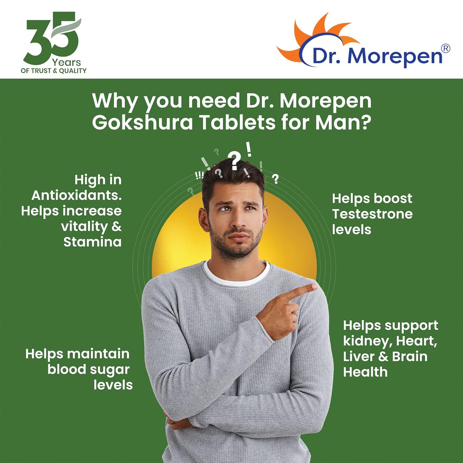 Dr. Morepen Gokshura Tablets 1000 Mg Tribulus Terrestris Overall Wellbeing For Men & Women | 60 Veg Capsules 100gm 0.2lbs - Image 2